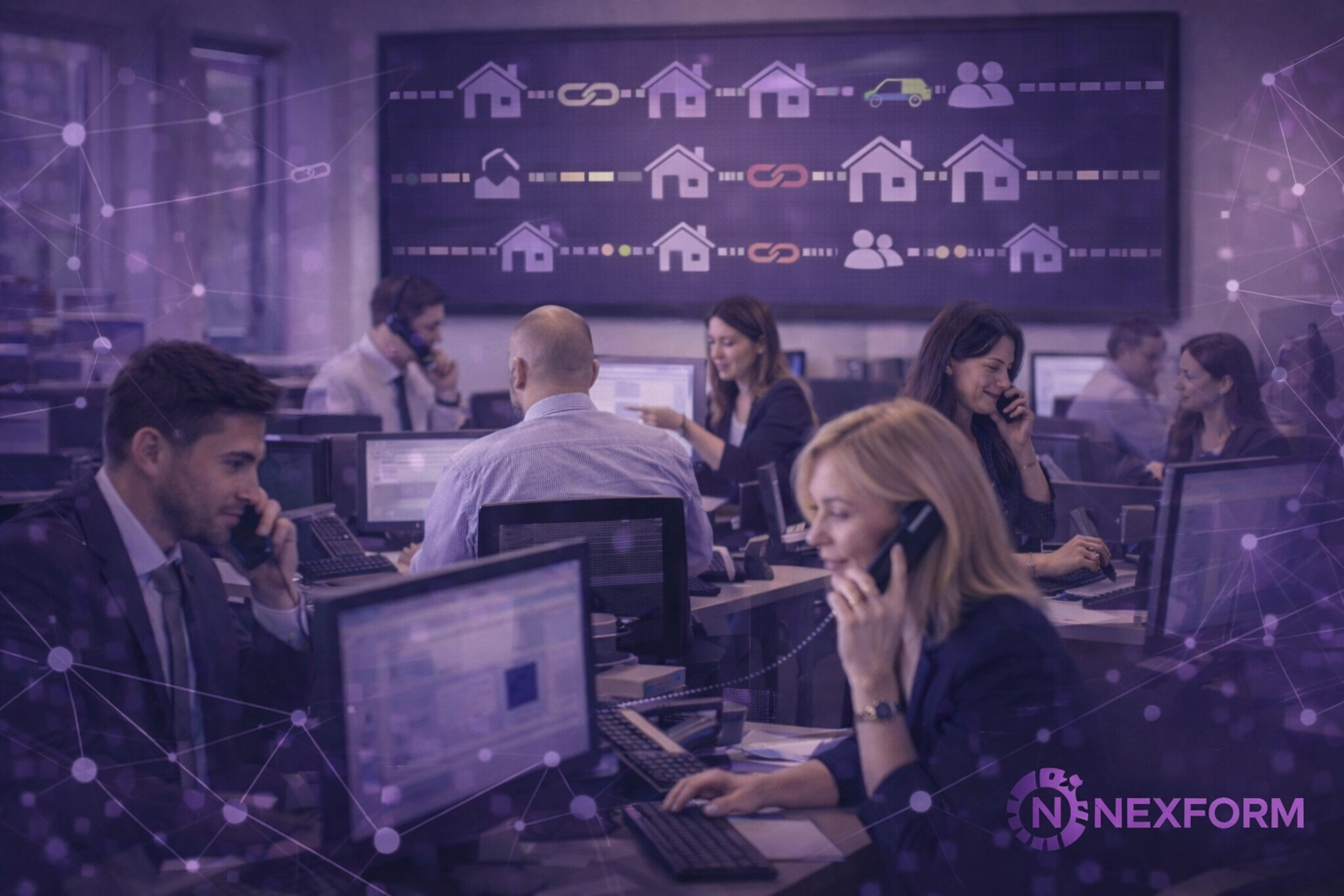 Modern estate agency office using AI lead automation and workflow integration to speed up property sales.