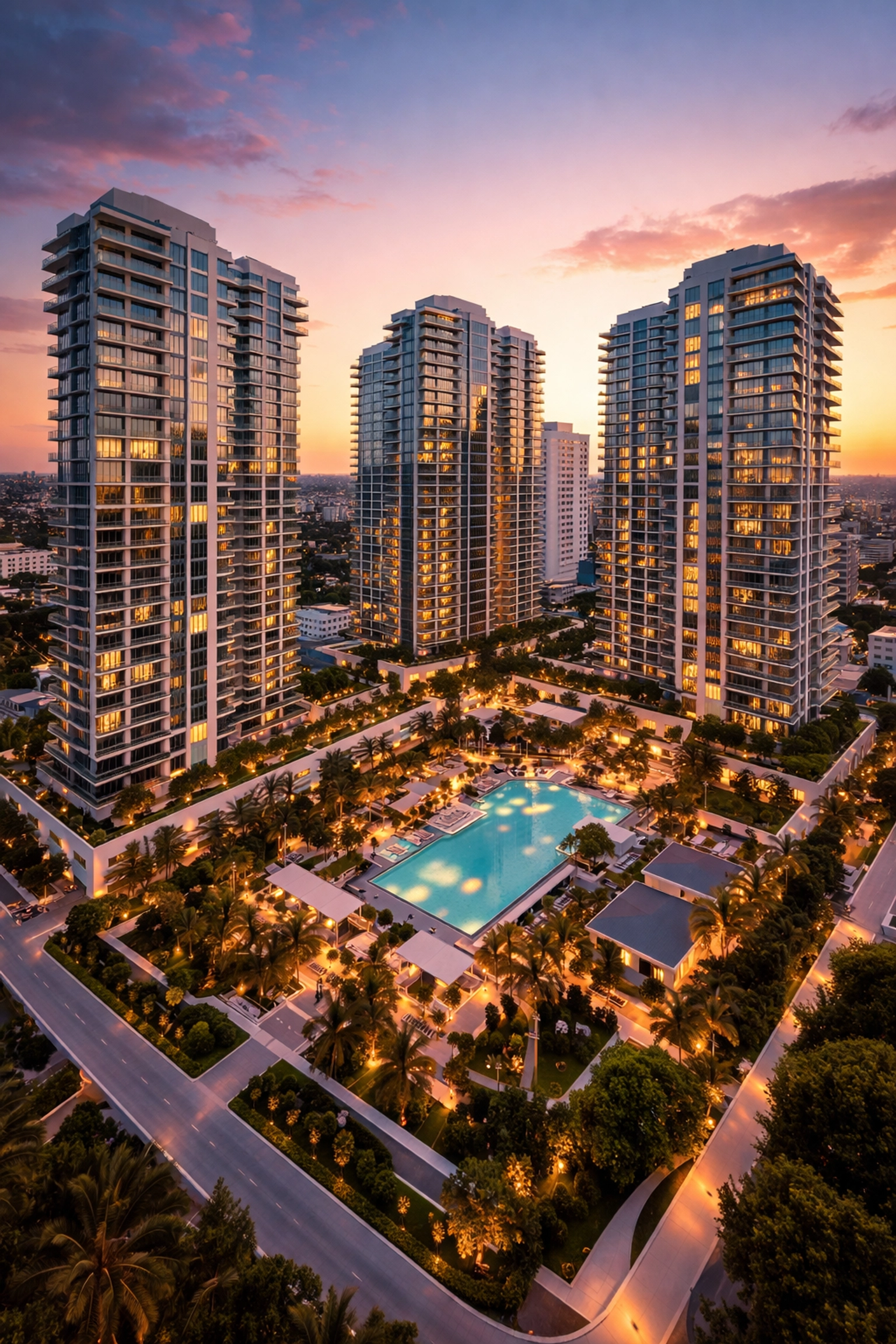 Aerial view of modern luxury apartment complex illustrating institutional real estate investment