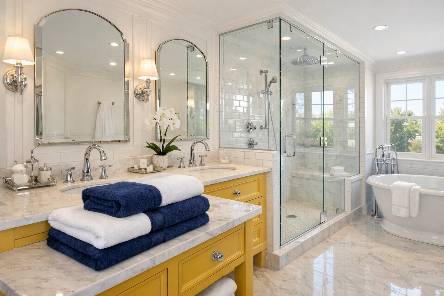 Sparkling luxury bathroom in Massachusetts after a professional residential deep cleaning service.