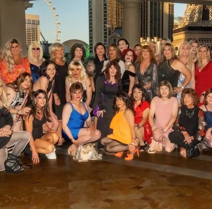 TGR 2025 group pic - Maddie 33 A bright group photo featuring Maddie and friends, capturing joyful community and connection among Trans women and crossdressers.