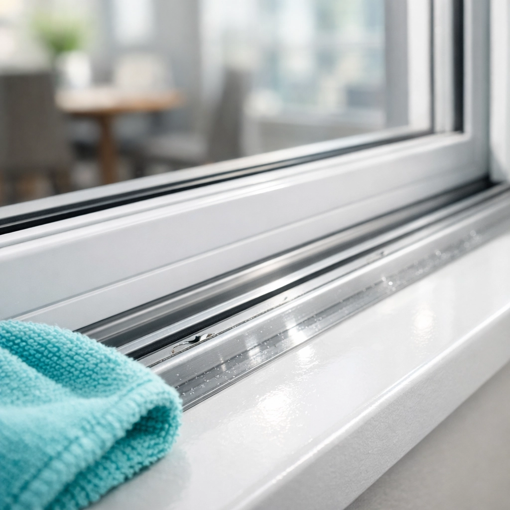 Clean window sill and track showing attention to detail in apartment turnover cleaning