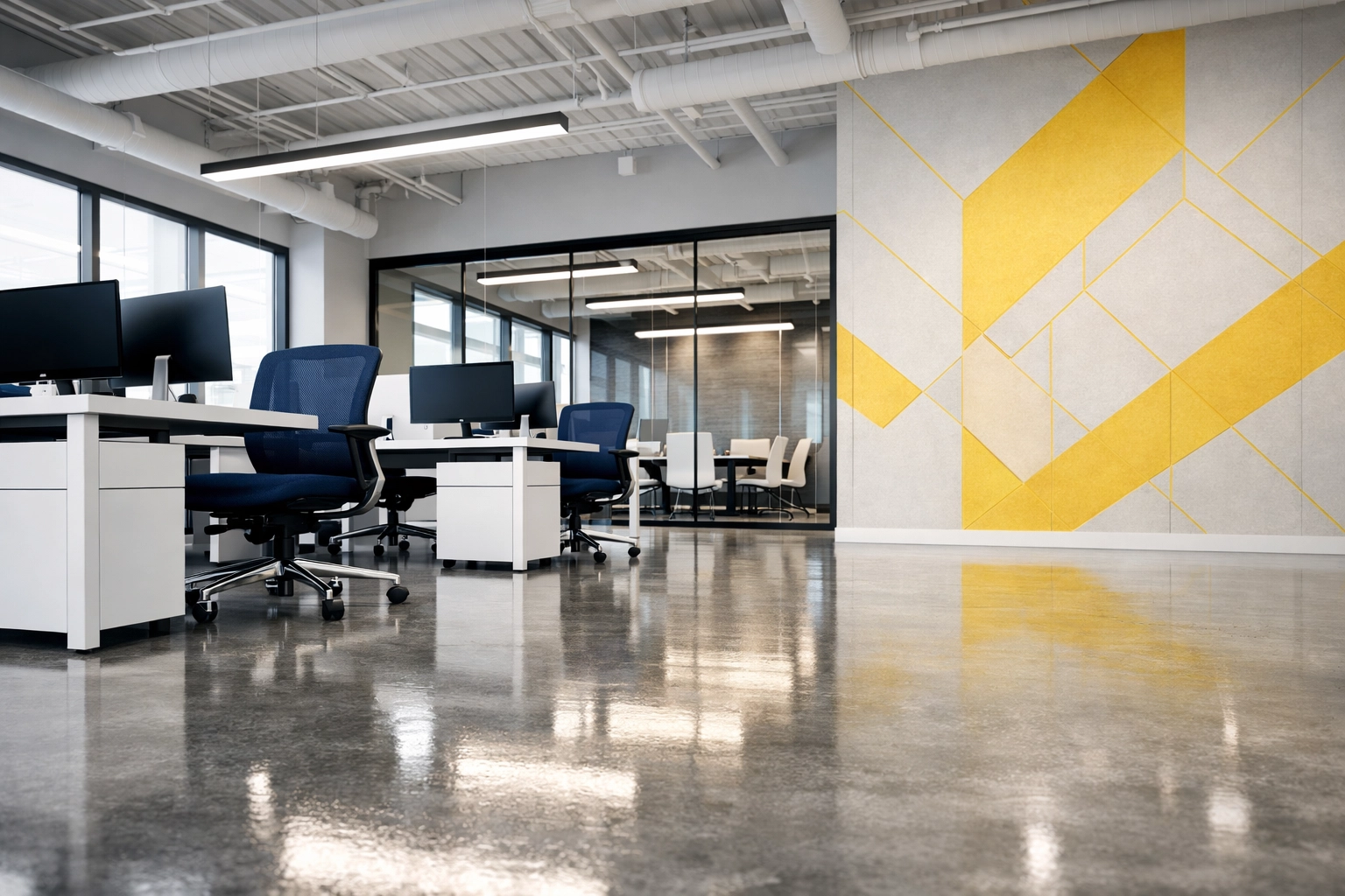 An immaculate office space in downtown Lowell after a visit from professional cleaners in Lowell.