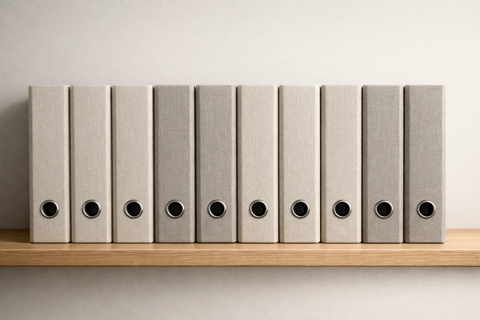 Neatly organized document binders on a shelf representing a streamlined sales progression filing system.