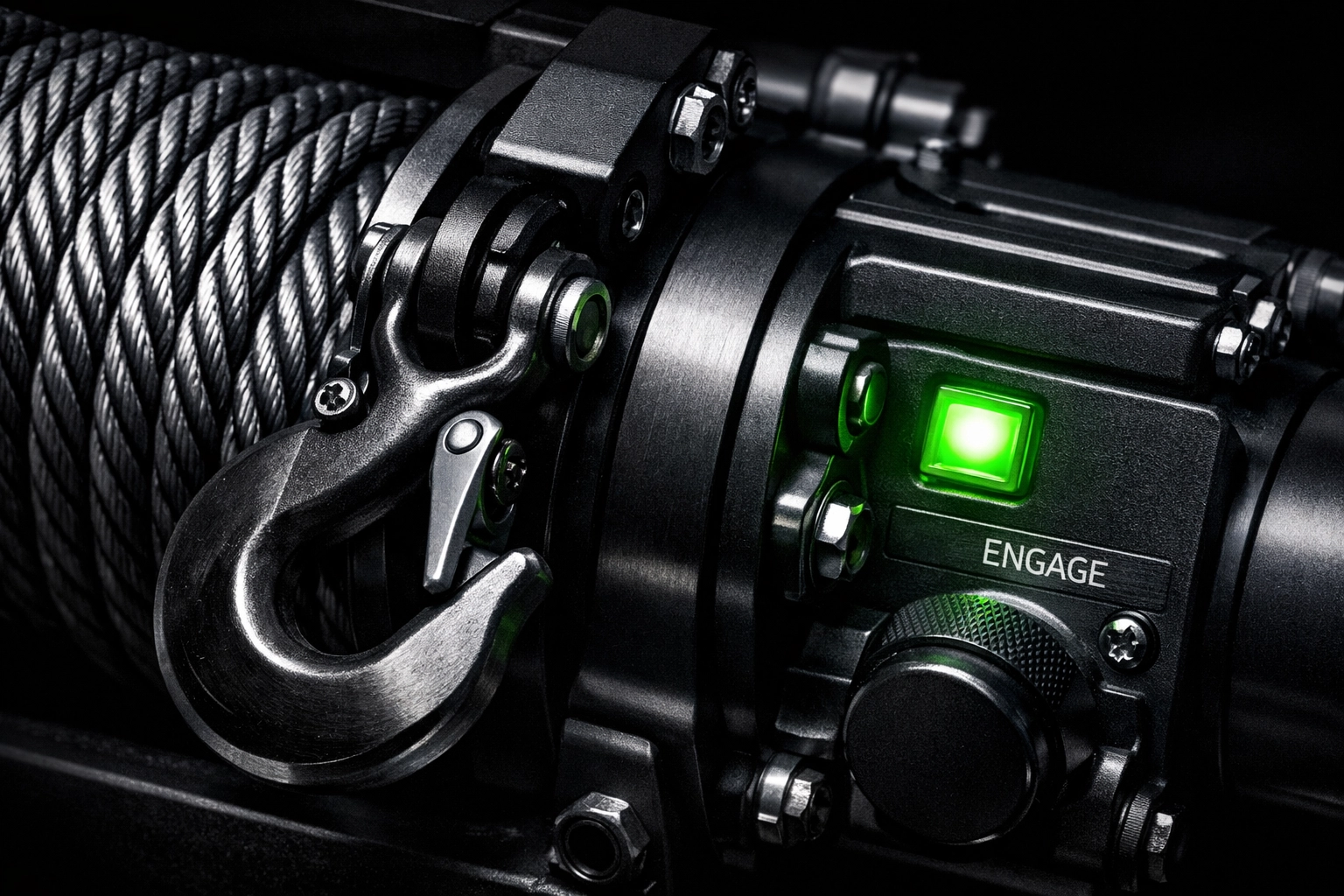 Detailed view of professional towing winch and cable for Stockton heavy-duty recovery services.