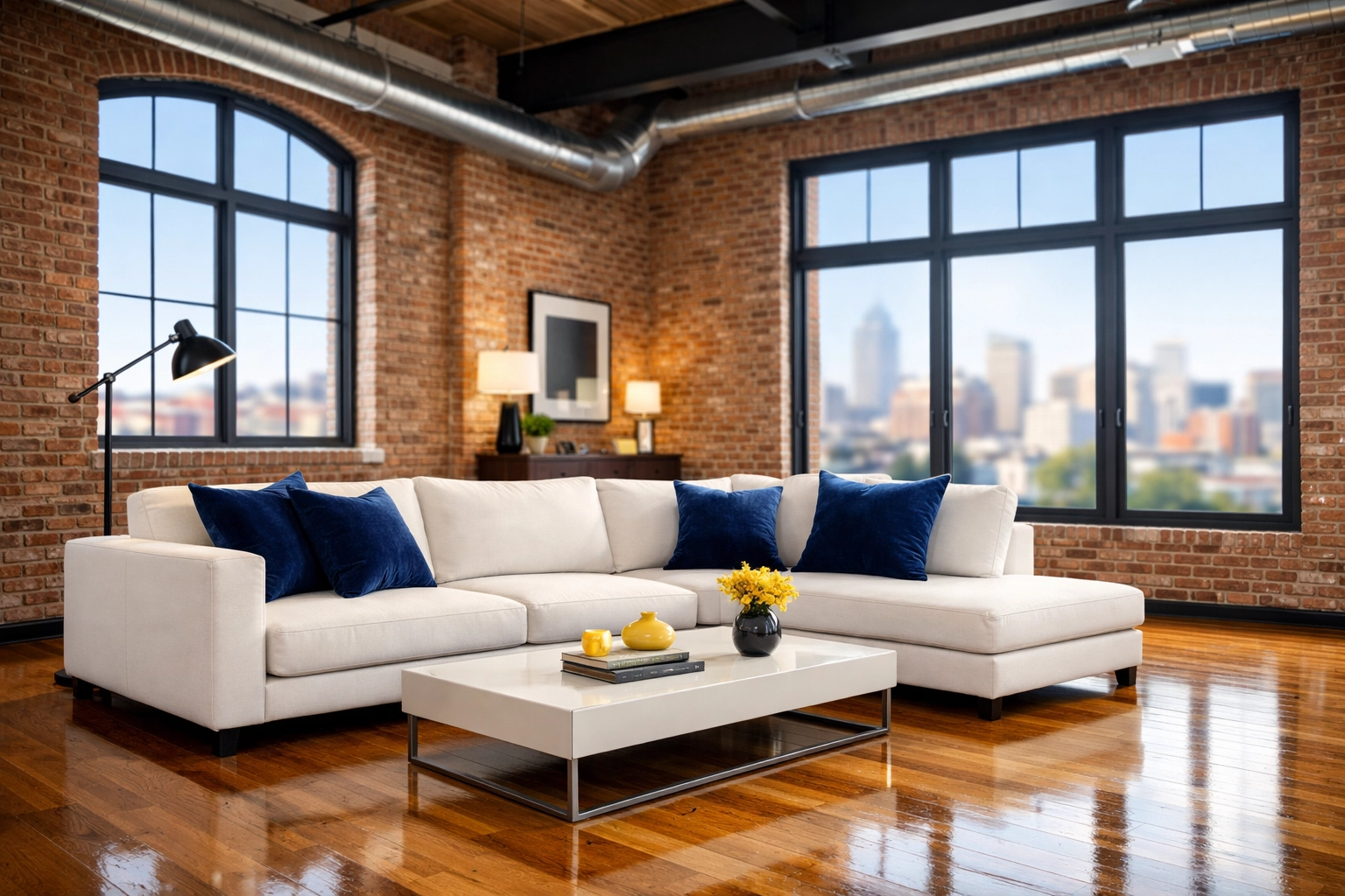 Spotless modern industrial loft after a professional deep cleaning in Worcester.