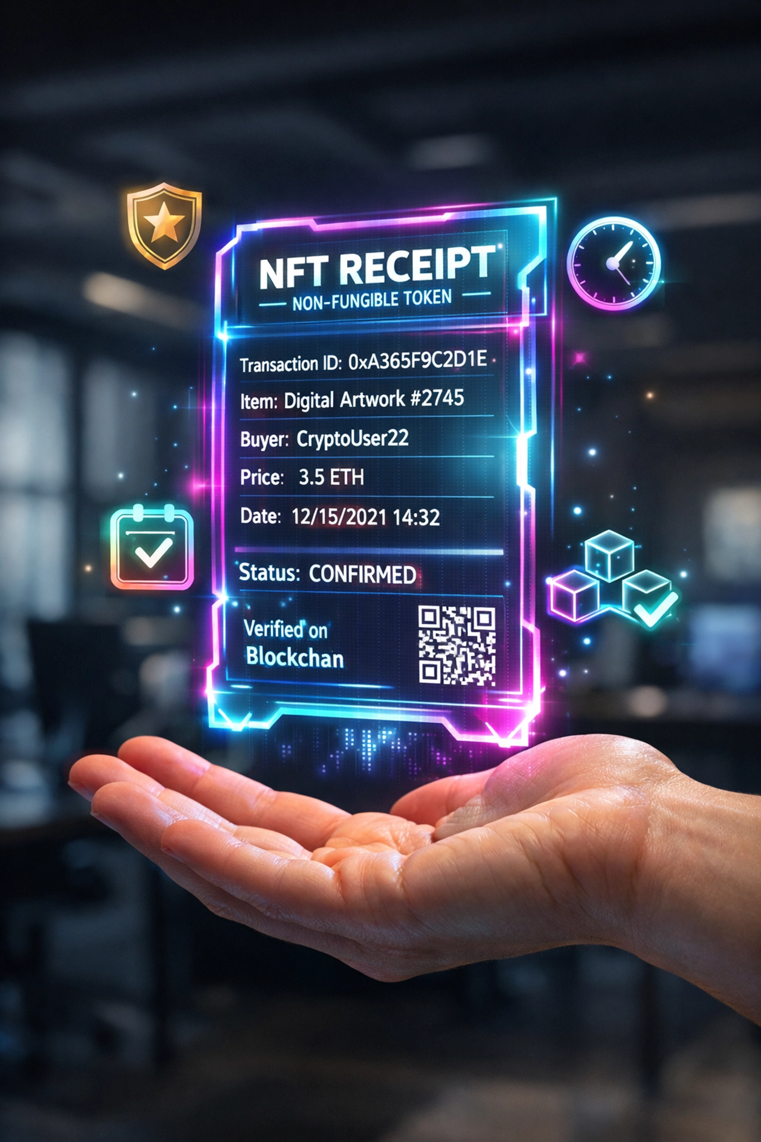 NFT receipt with blockchain transaction verification and loyalty program integration