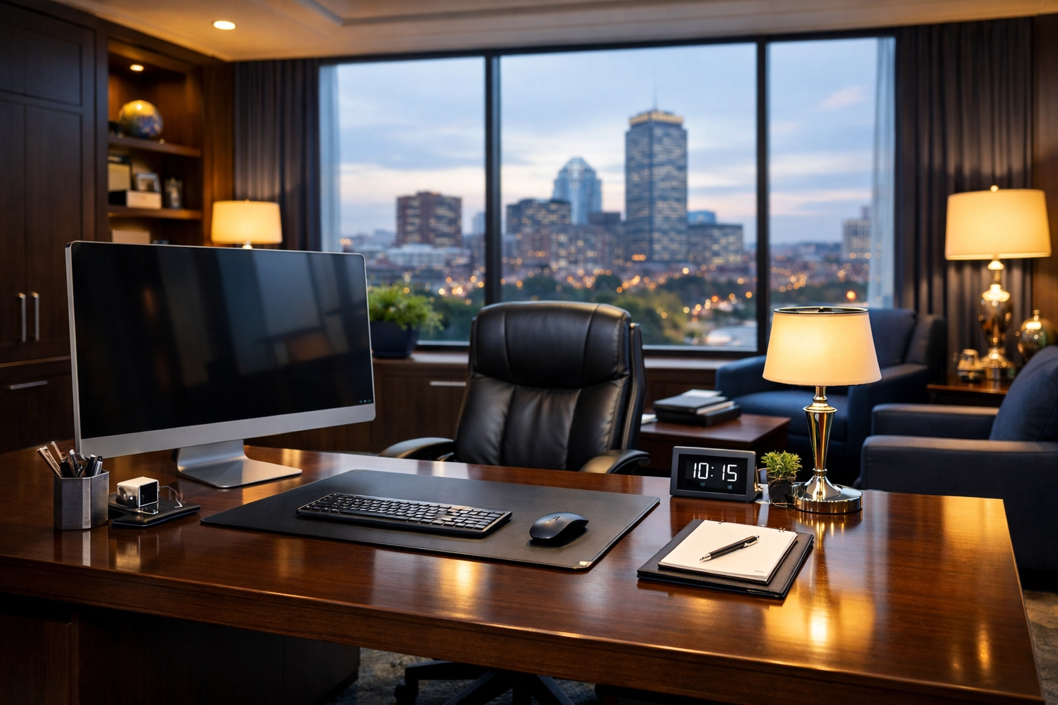 Impeccably clean corporate office desk and workspace after a professional Tewksbury deep clean.