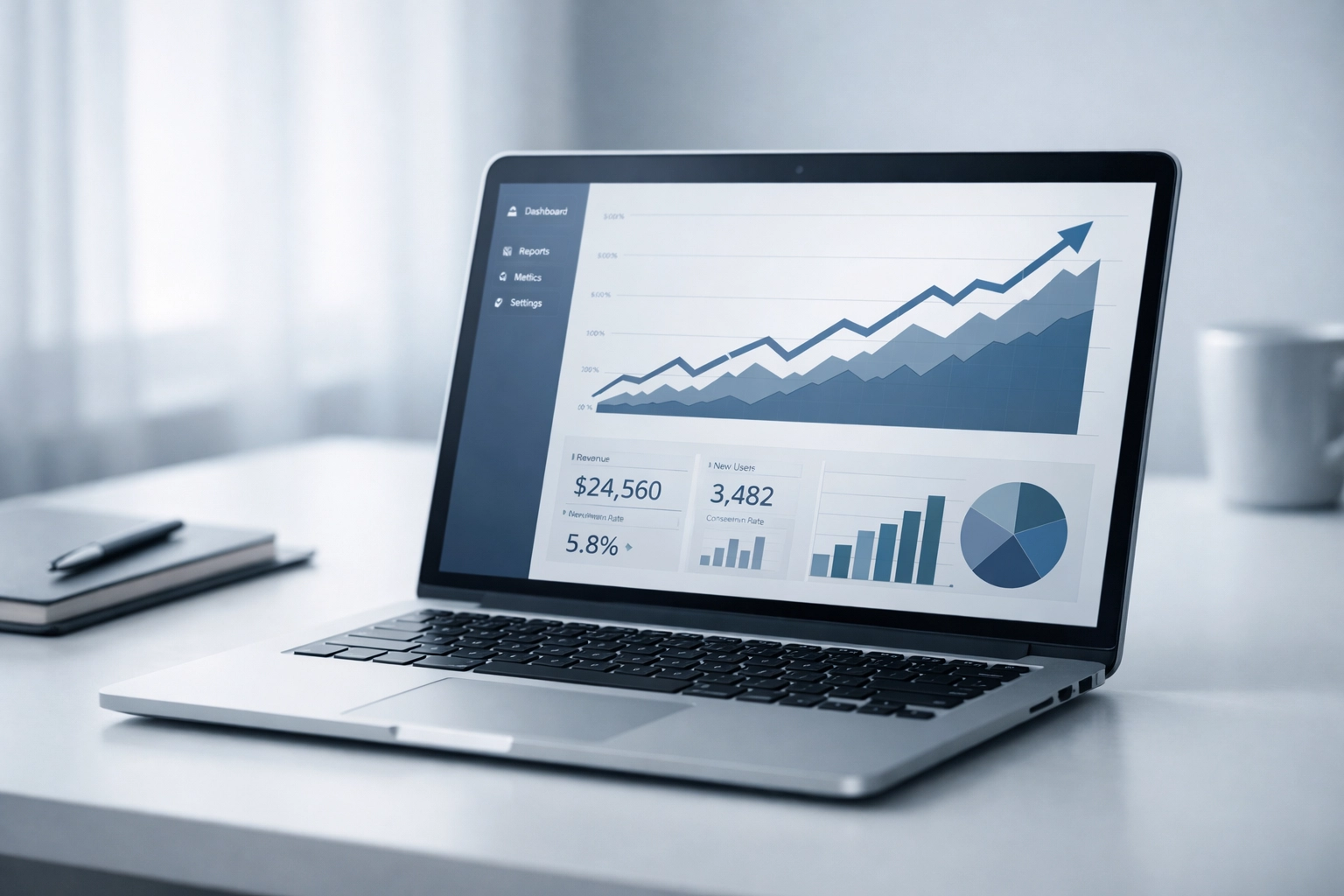 Analytics dashboard showing upward trending graphs for SEO lead growth tracking
