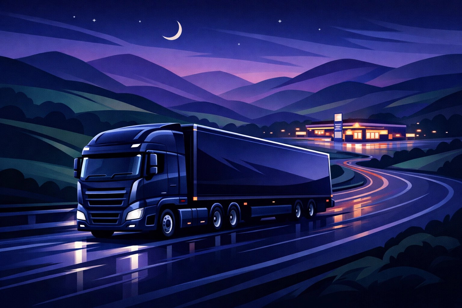 HGV driver jobs across scenic North West routes like the M62 and the Pennines at twilight.