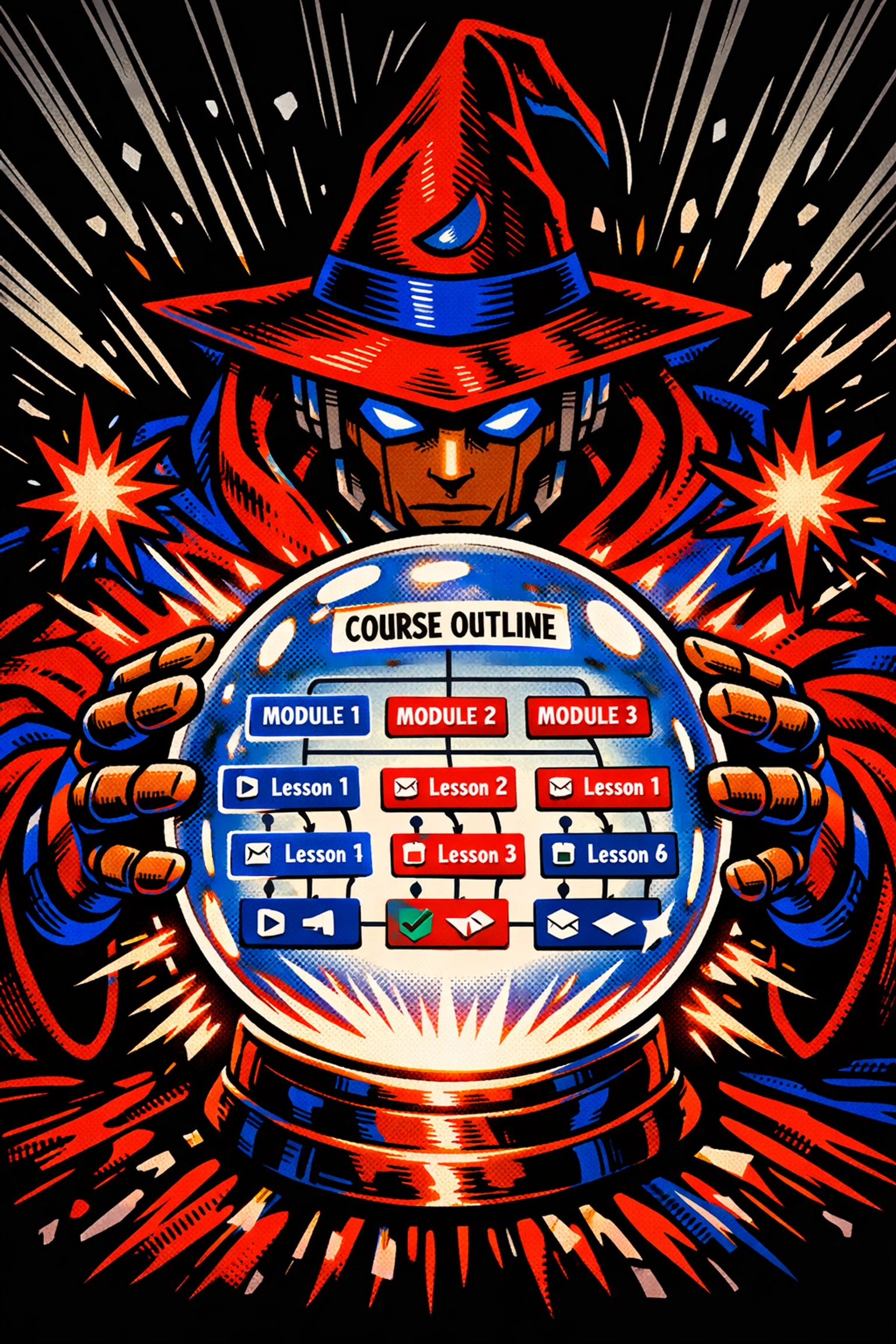 AI-powered course outline wizard showing automated lesson structure in GoHighLevel