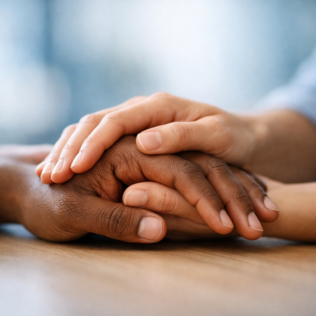 Supportive hands representing inclusive same-sex divorce representation