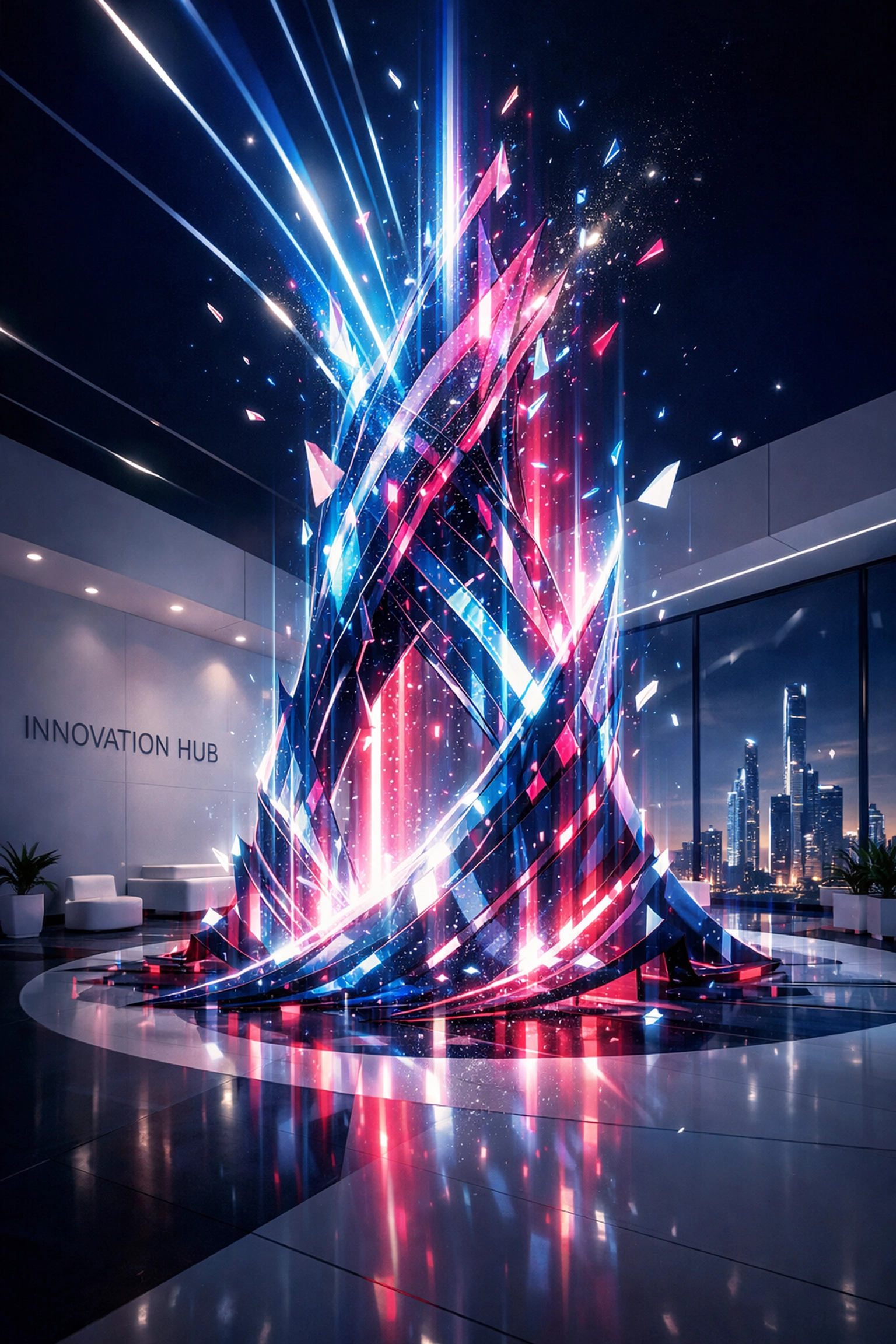 Visionäre Architektur im AI Hub zeigt die Zukunft der KI am Bau und digitalen Transformation.