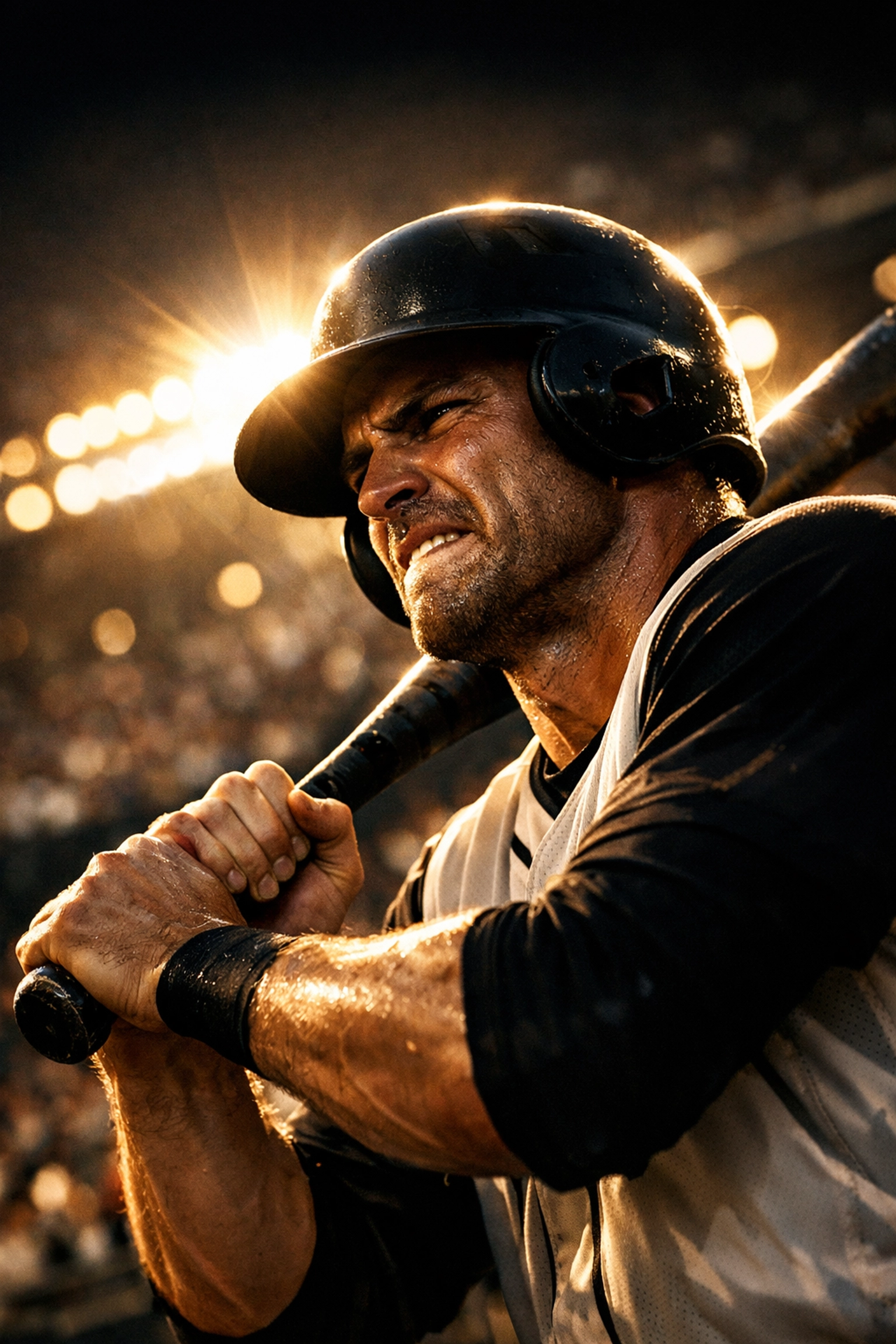 Athlete showing pre-game anxiety and tension before big moment in packed stadium
