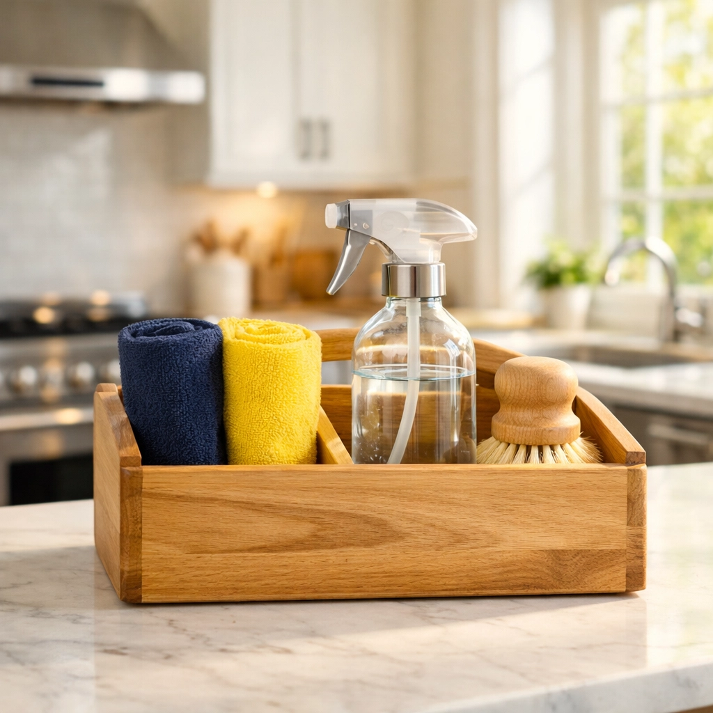 Professional eco-friendly house cleaning MA supplies for a thorough Spring Cleaning Massachusetts kitchen mission.