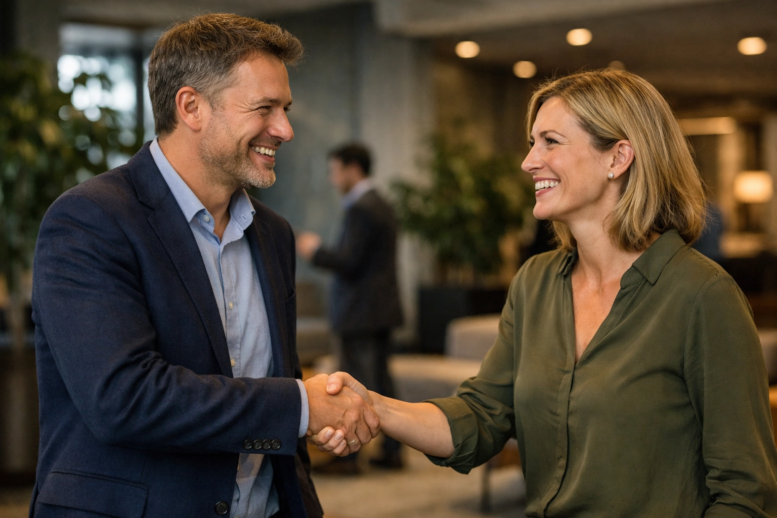 Business professionals shaking hands to signify a successful ServiceNow partner collaboration.