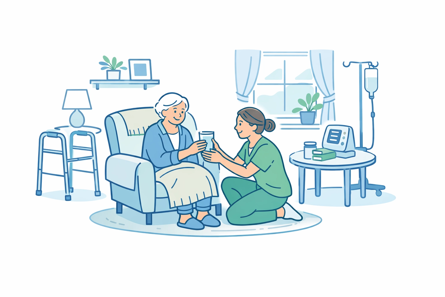 Senior receiving personal care services at home from caregiver in Texas