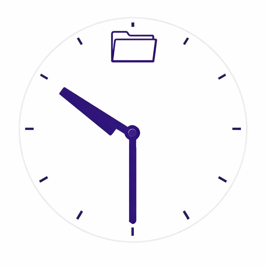 Minimalist clock and folder graphic representing time savings through professional Los Angeles bookkeeping services.