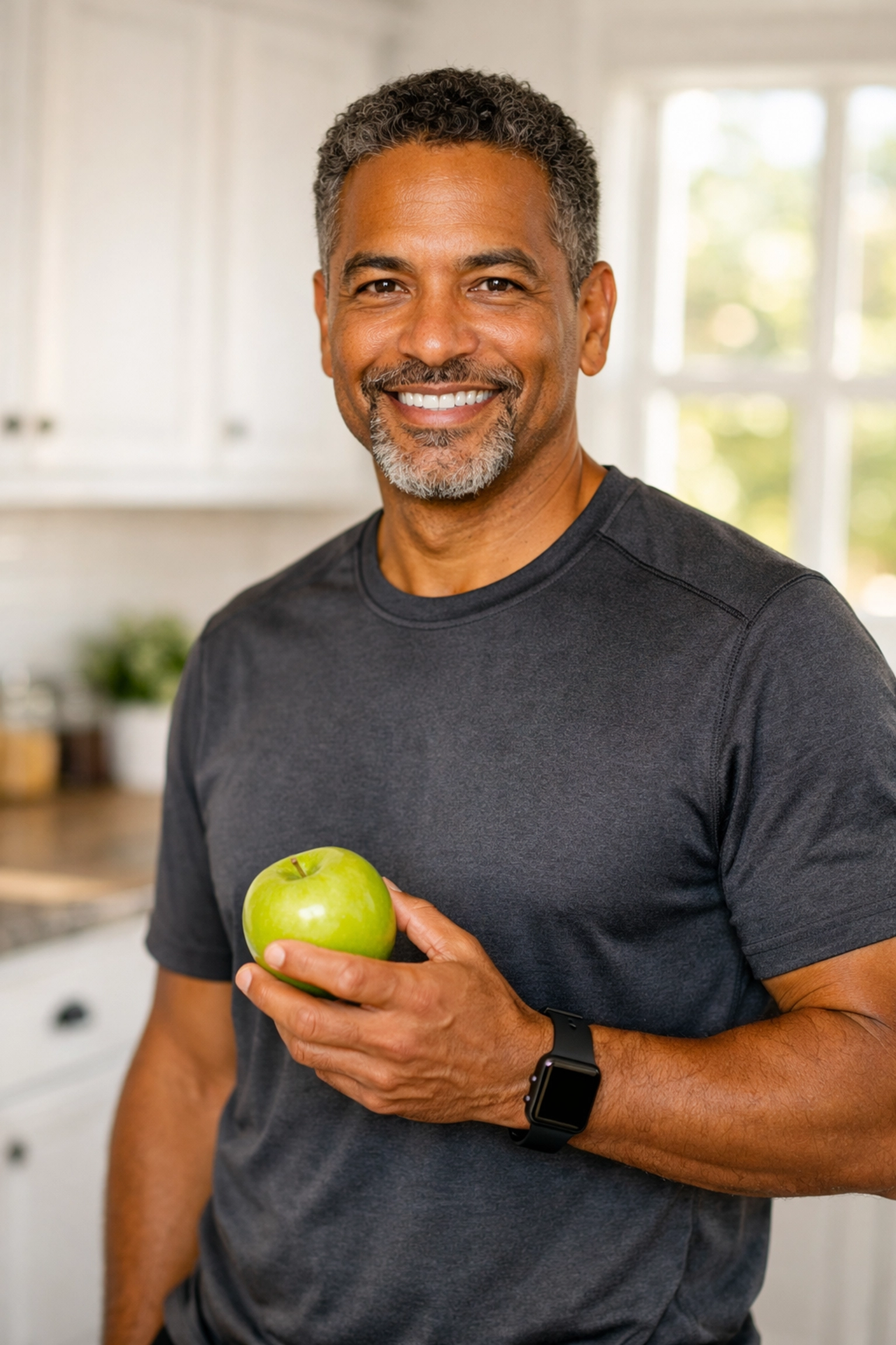 A healthy man in a kitchen representing medical weight loss success and healthy lifestyle changes.