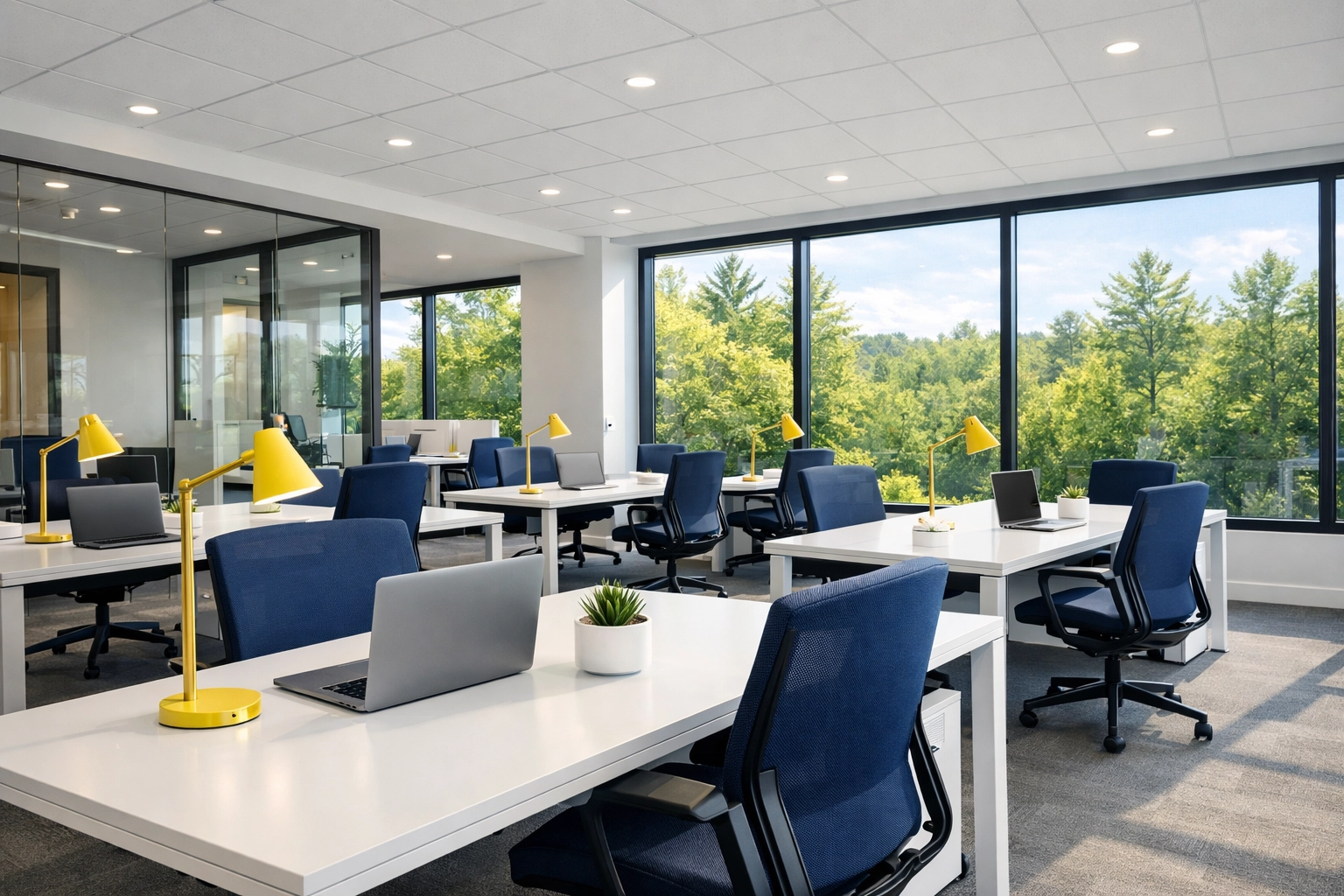 A spotless modern workspace in Westford showing the results of professional office cleaning for local businesses.