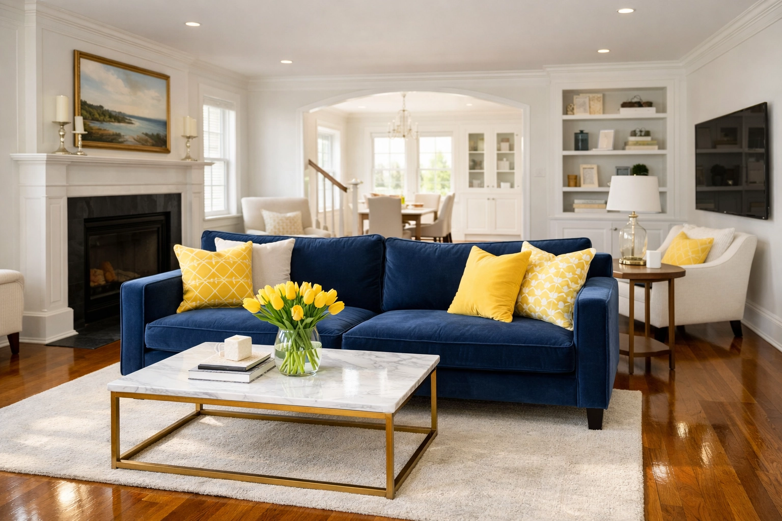 Spotless Massachusetts living room after a visit from professional residential cleaning services.