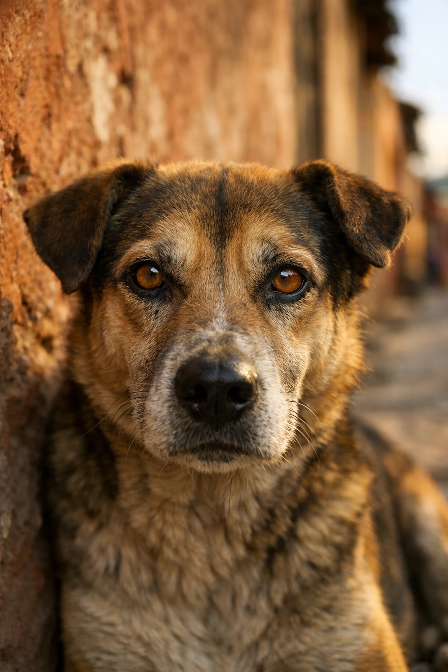 A resilient stray dog in Oaxaca awaiting life-saving veterinary care through the GO•PAW health program.