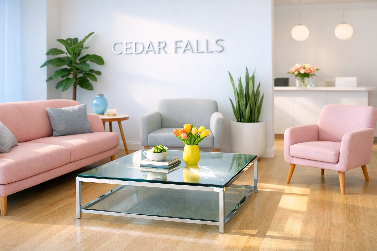 A sparkling, professional office entrance in Cedar Falls, reflecting the quality of expert commercial cleaning services.