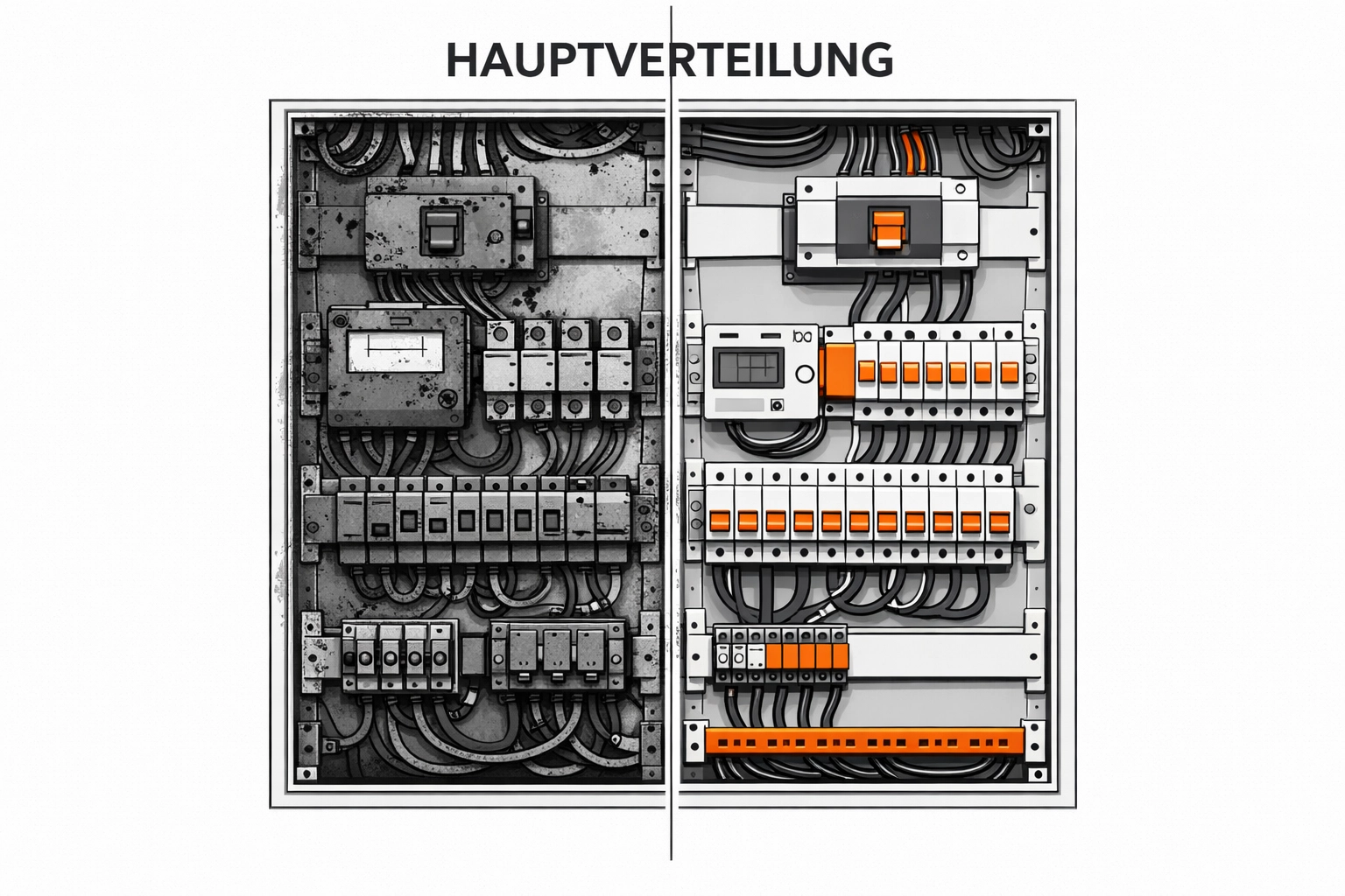 Hauptverteilung alt vs. neu – Vergleich bei Elektrosanierung