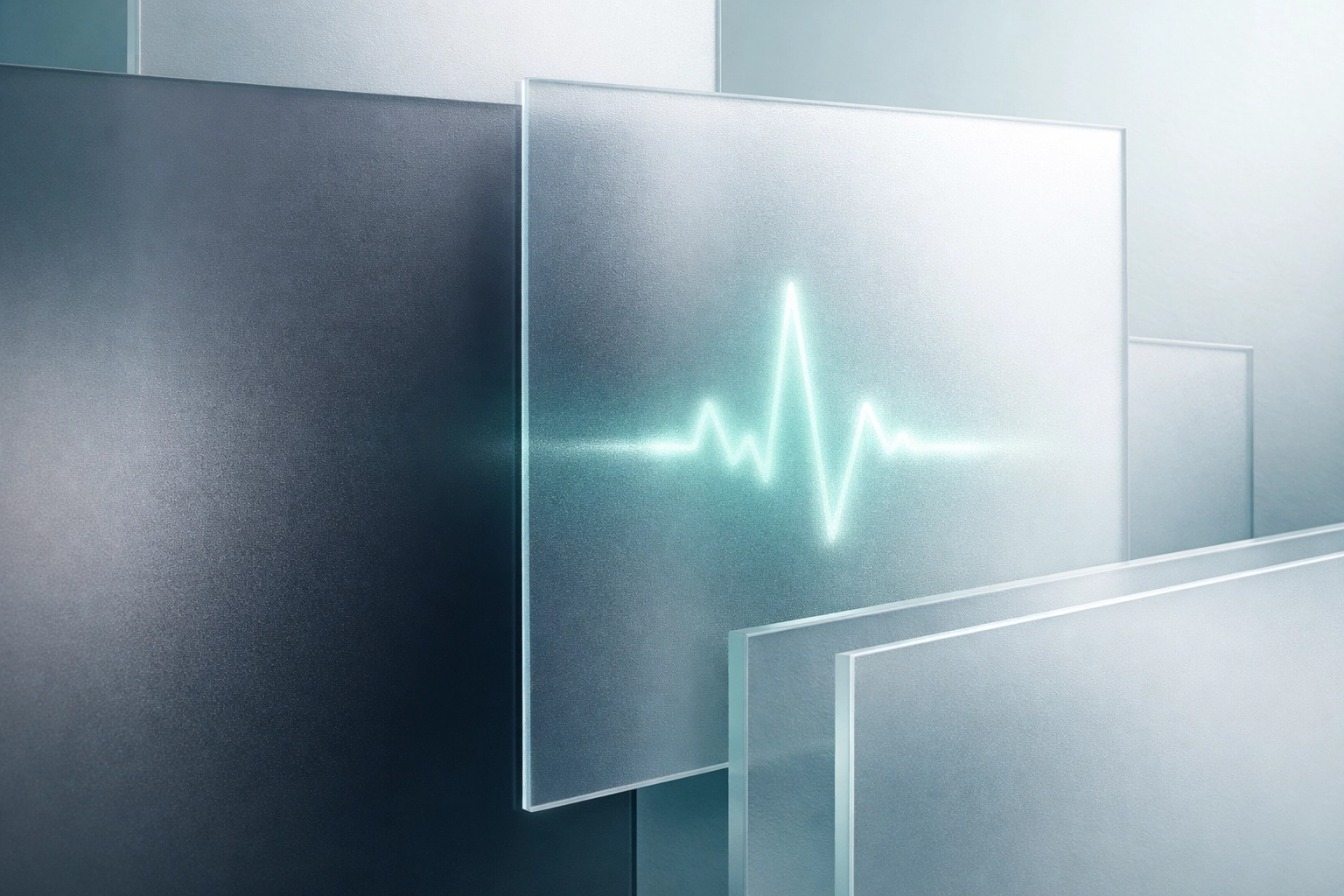 Overlapping frosted glass panels symbolizing hidden shadow AI risks and IT security vulnerabilities.