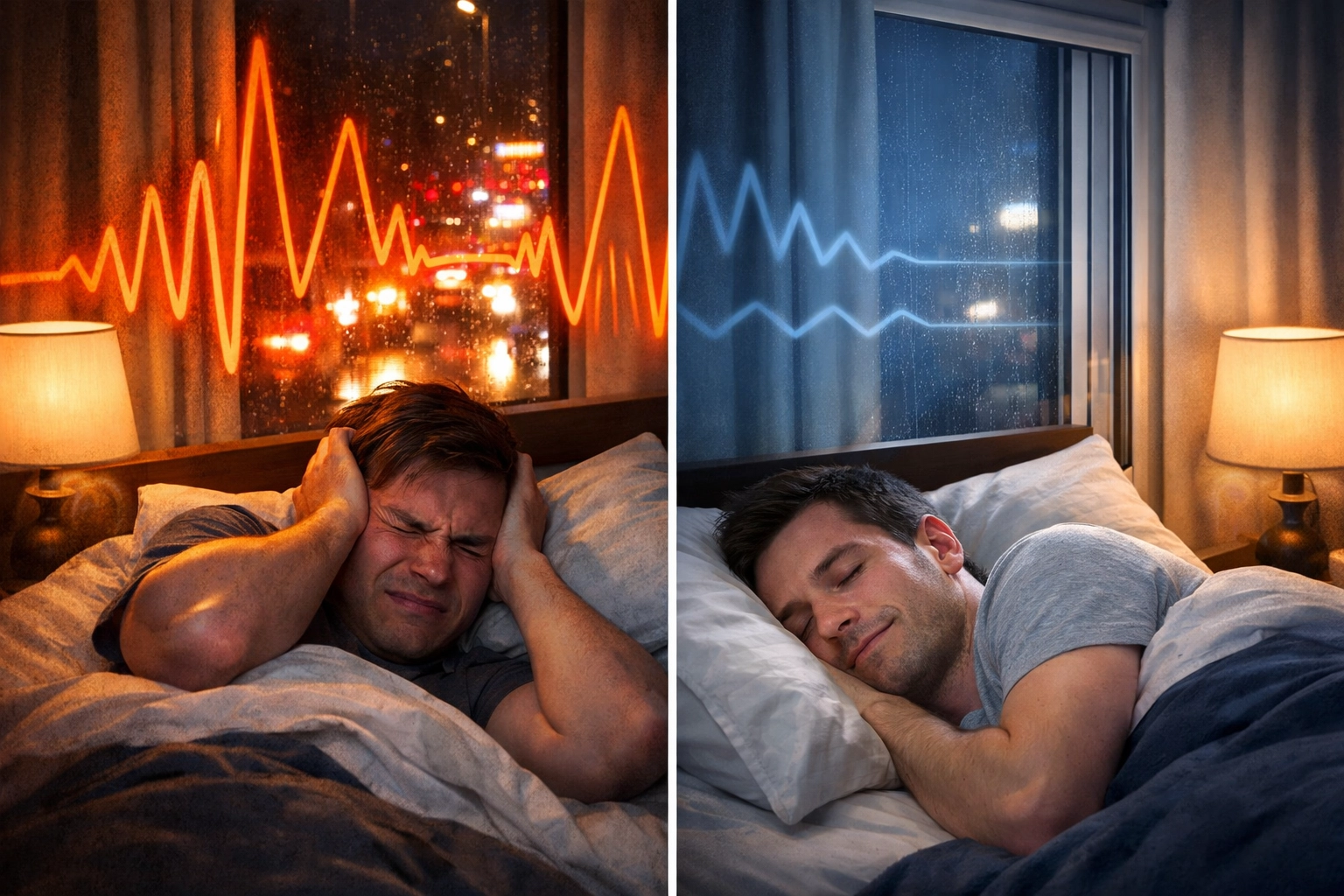 Before and after comparison of acoustic secondary glazing noise reduction from traffic sounds to peaceful sleep