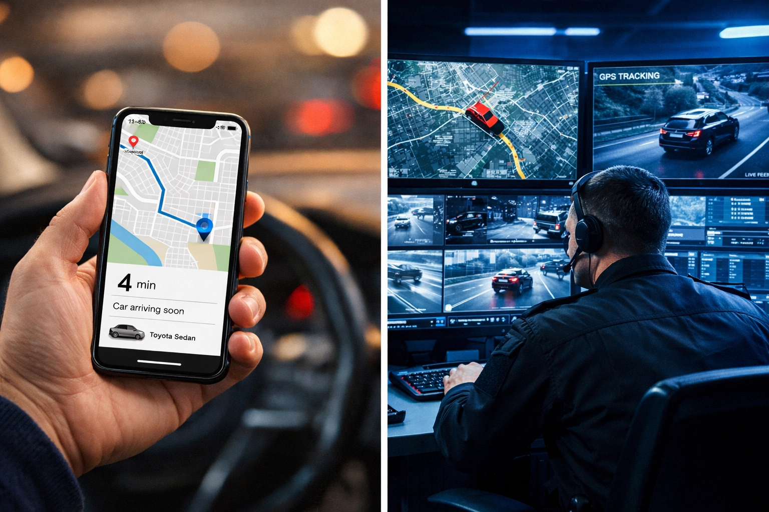 Comparison of Uber rideshare app versus professional security command center monitoring in Medellin