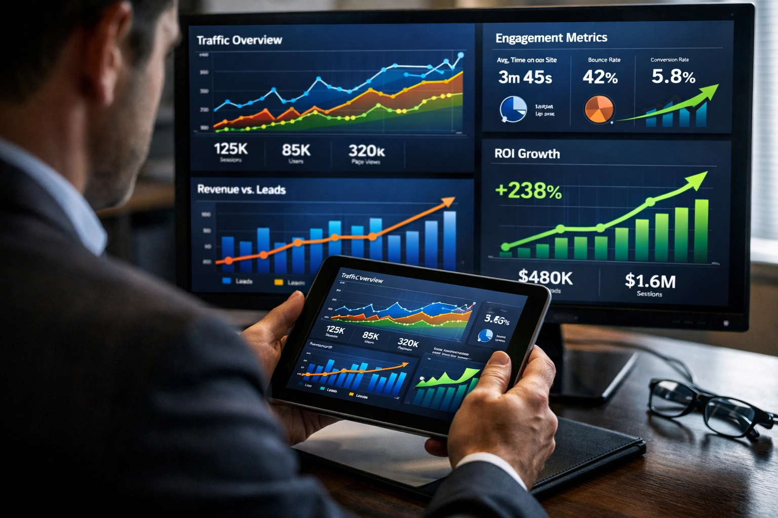 ROI analytics dashboard showing engagement metrics and data-driven branding strategy results