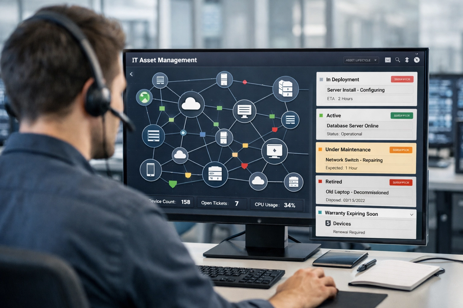 ServiceNow ITAM and ITOM integration showing connected asset management systems