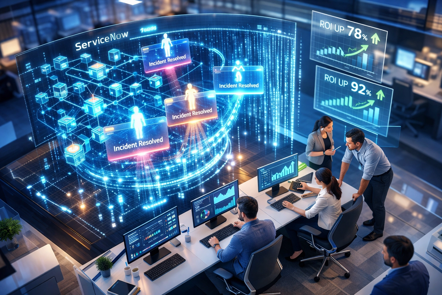 AI-powered ServiceNow ITOM command center with automated incident resolution workflows