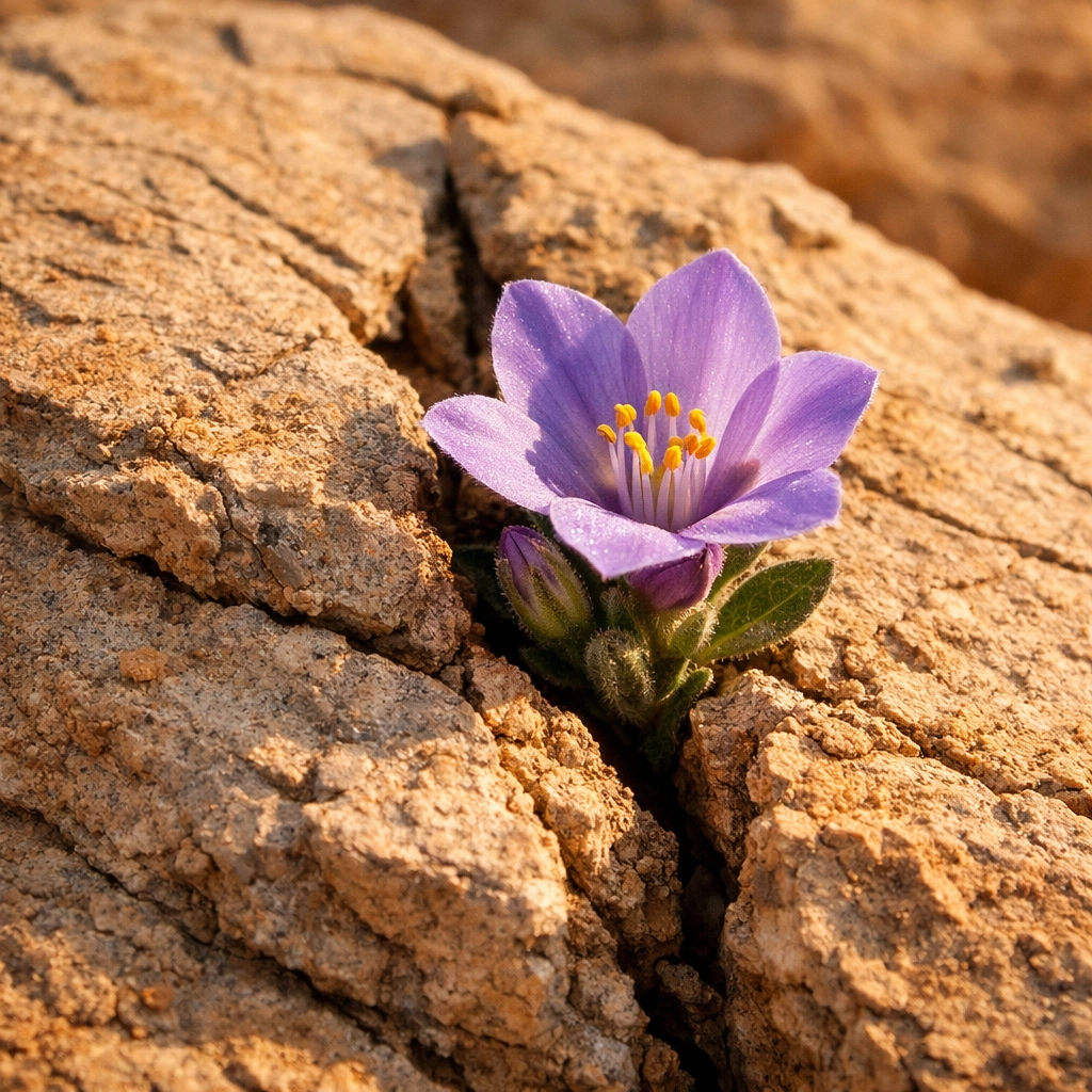 Wildflower growing from a rock symbolizing resilience and transformation in healing relationships.