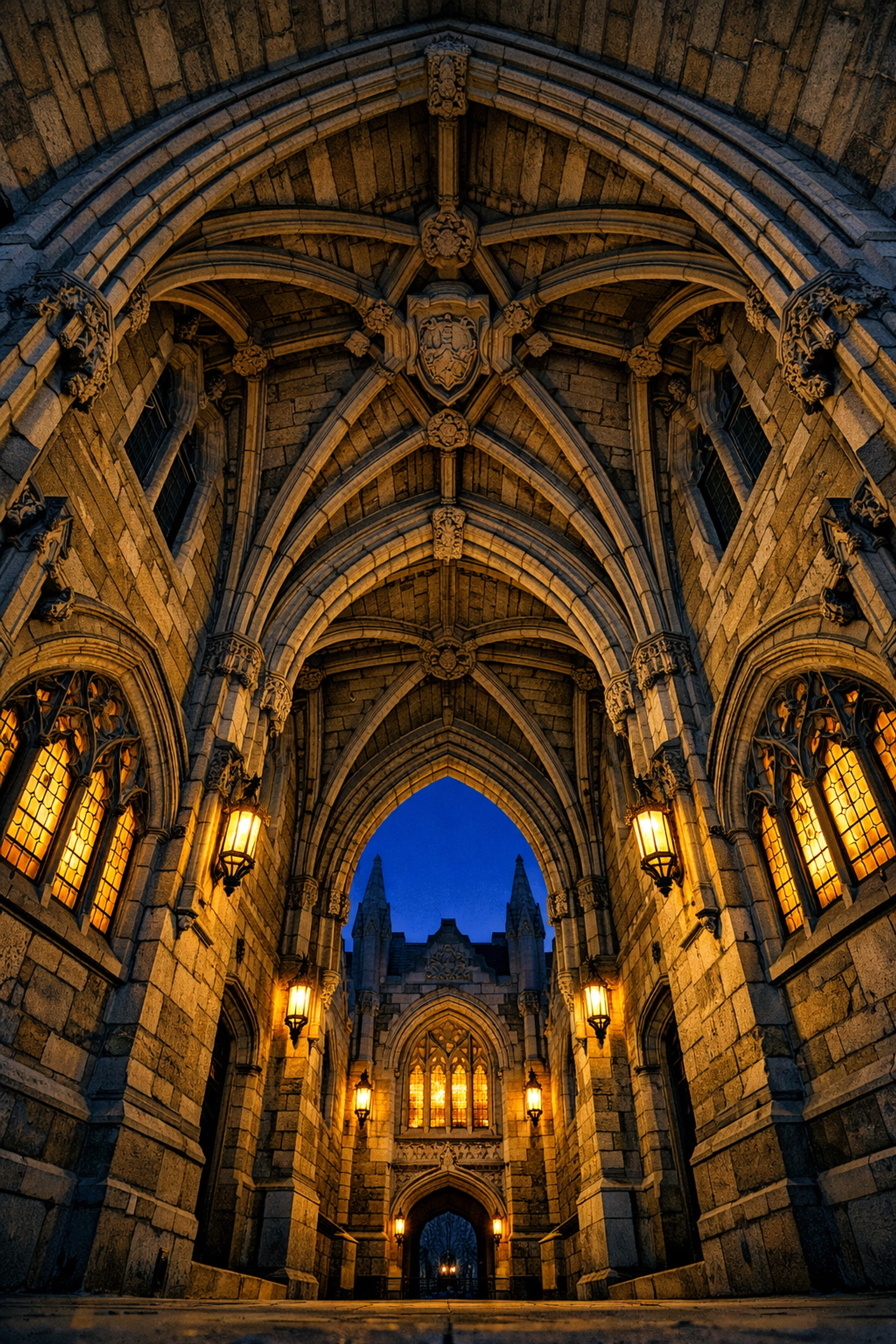 Historic Gothic archway at Yale University, a premier urban photo spot near me for architectural photography.