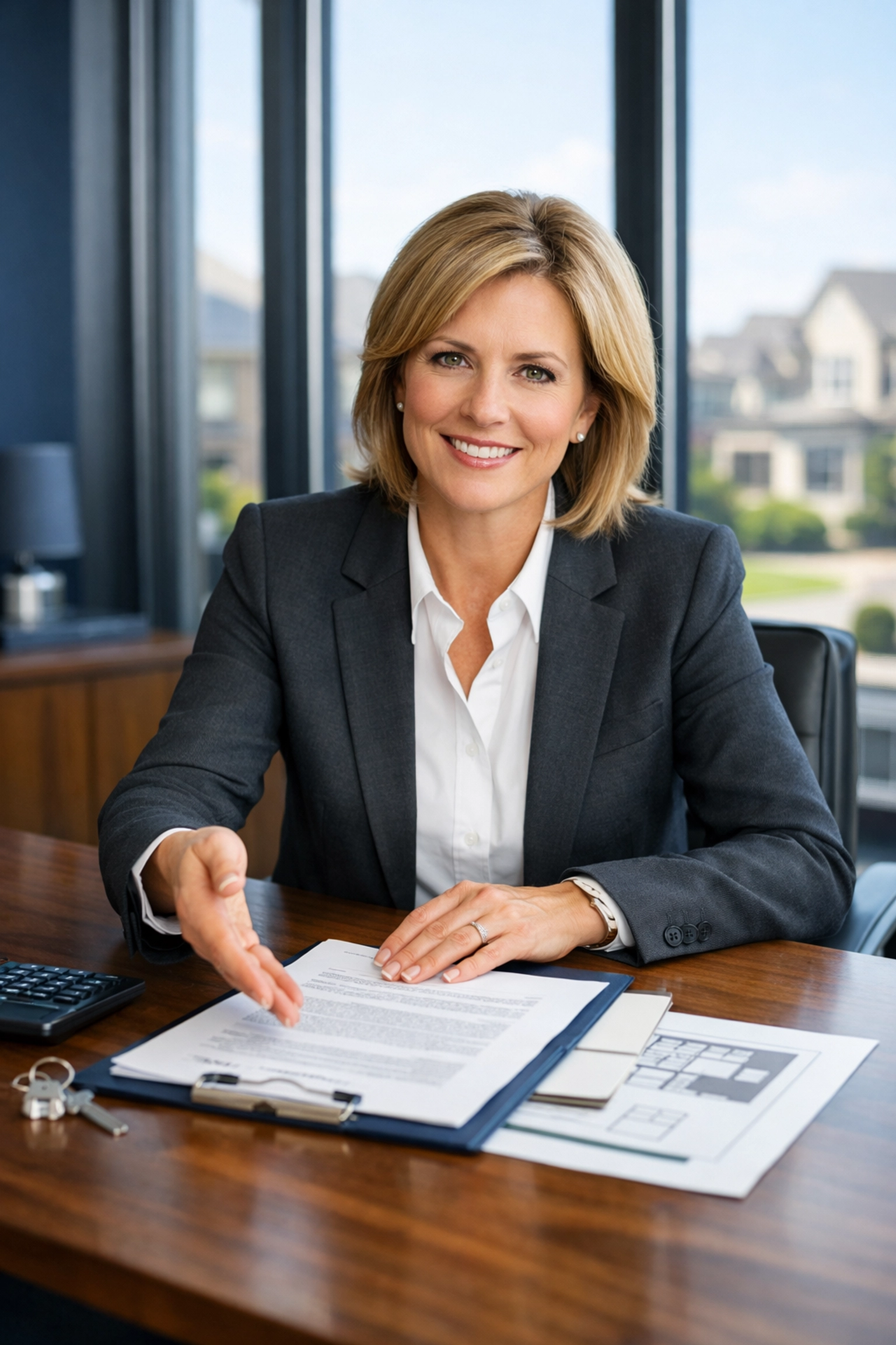 Professional discussing a TRESA buyer representation agreement in a sunlit Richmond Hill home office.