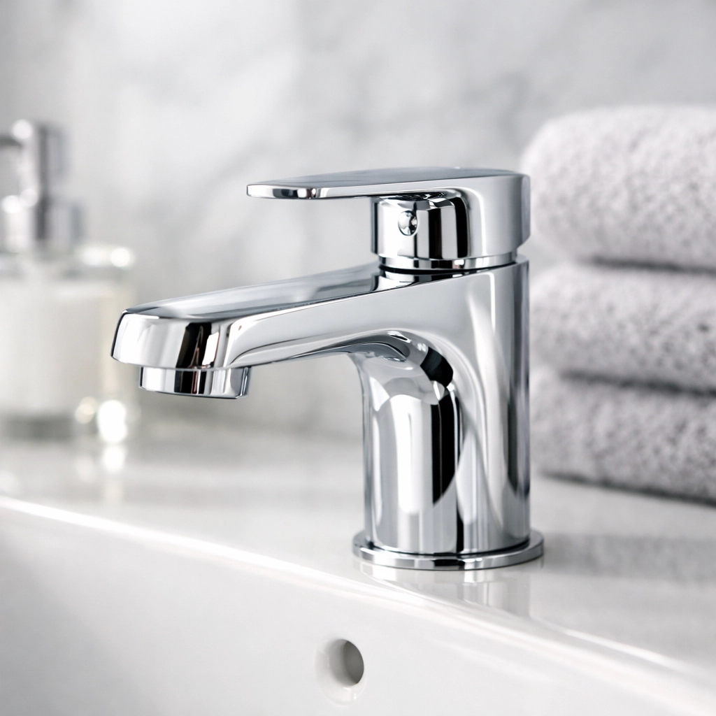 Detailed view of a sparkling chrome faucet representing high-standard cleaning for Midwest properties.