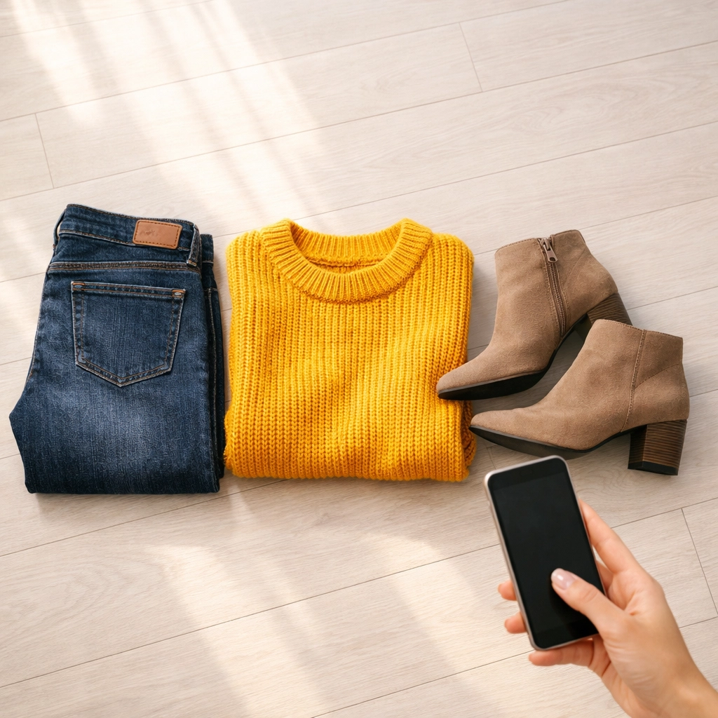 Professional flat-lay photo of clothing for Poshmark listings using natural light and a smartphone.