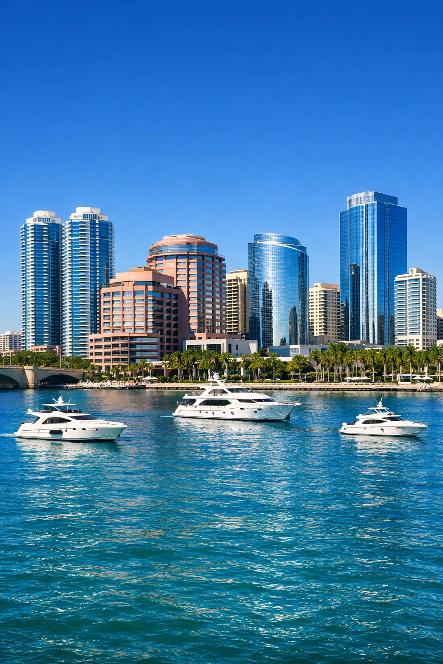 Modern West Palm Beach skyline along the Intracoastal Waterway, highlighting luxury real estate and urban growth.