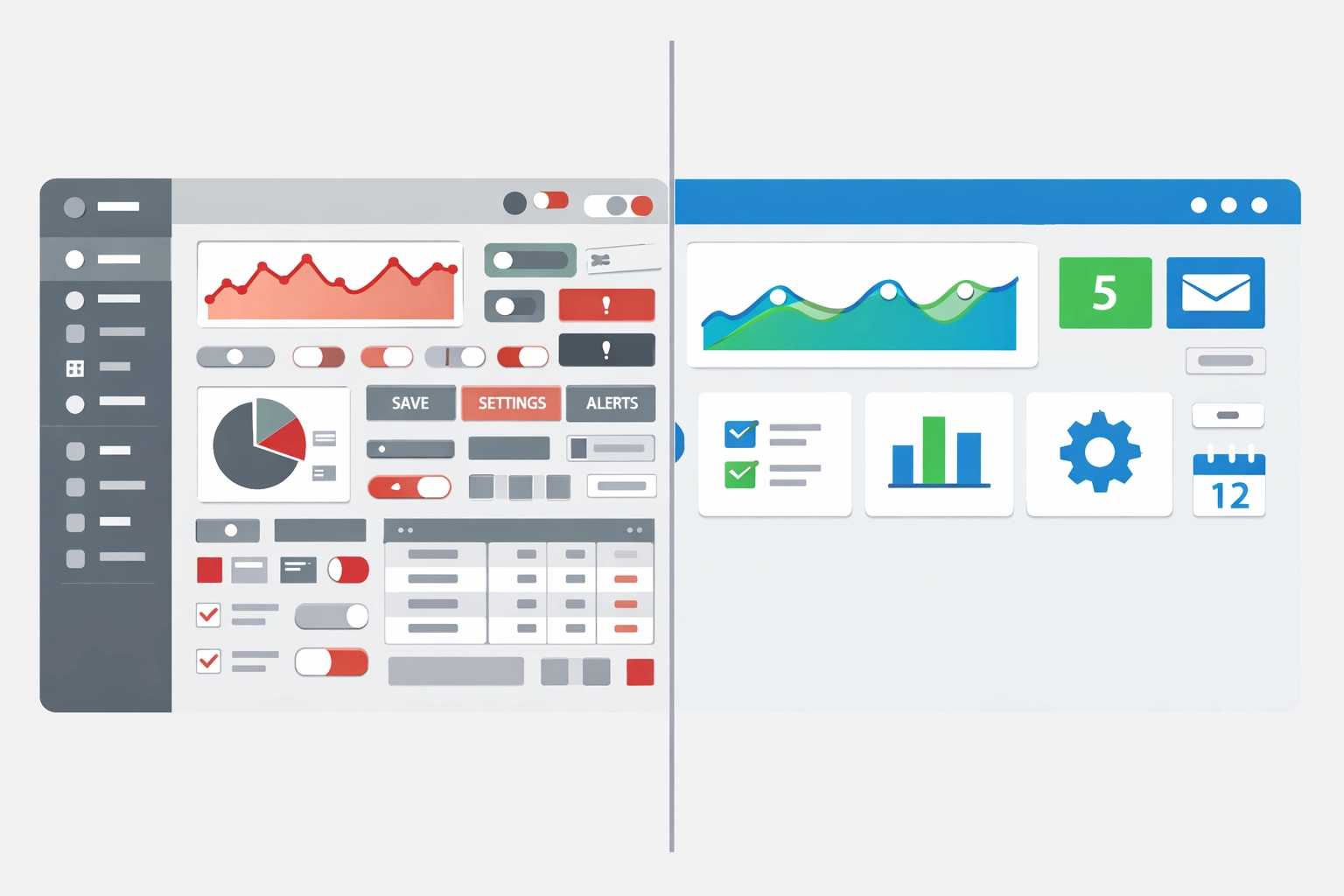 Comparison of cluttered software dashboard versus simple field service scheduling interface