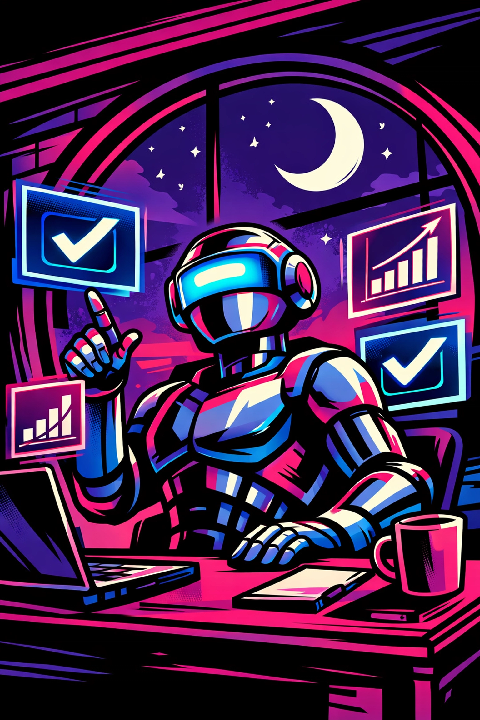 AI virtual assistant for business managing data and client inquiries automatically during the night.