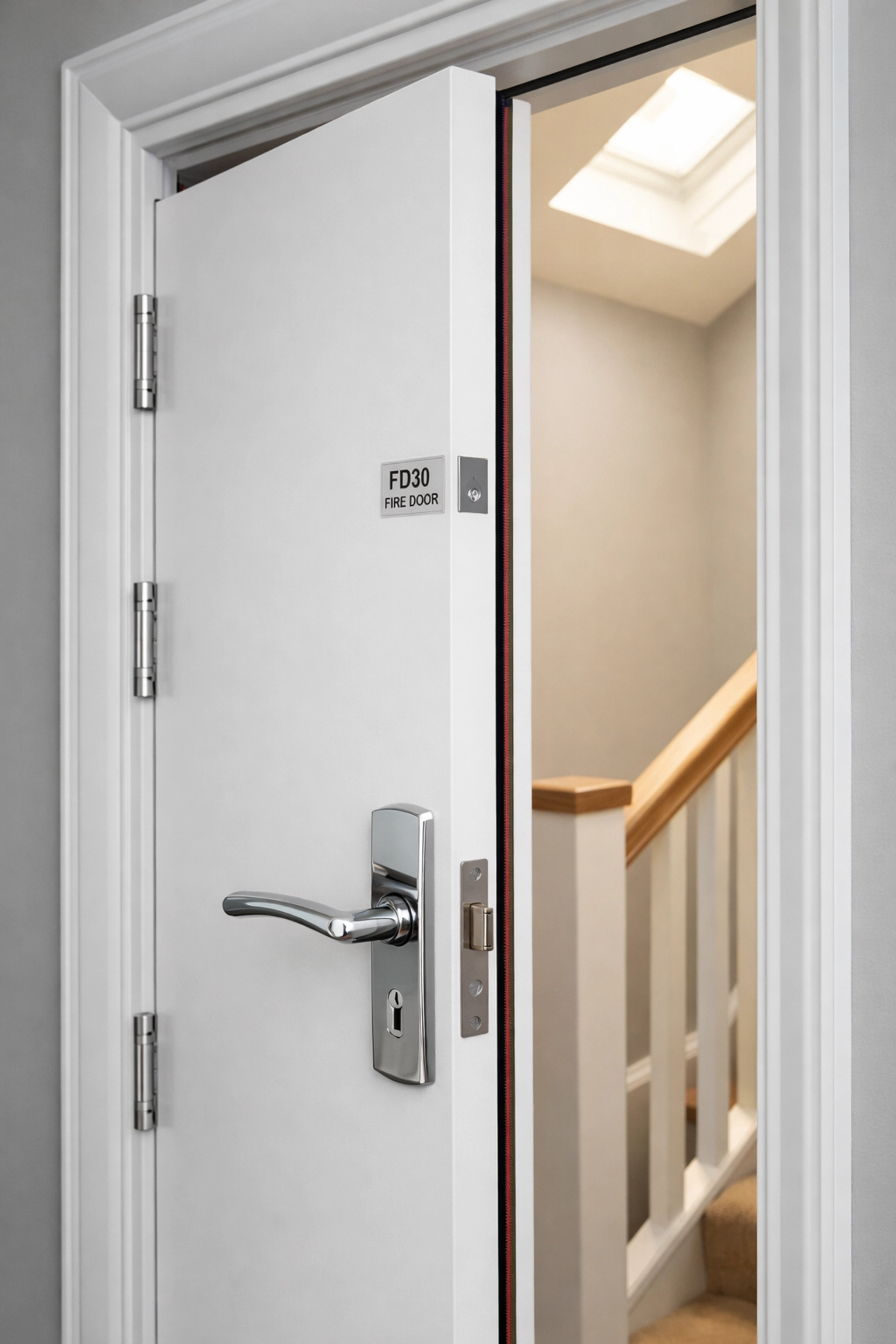 FD30 fire door in loft conversion stairwell meeting building regulations