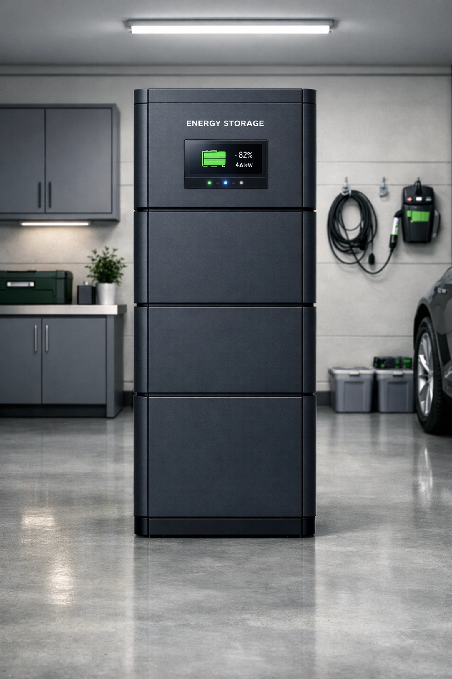 GivEnergy All-In-One battery system for reliable solar energy storage in a modern garage.