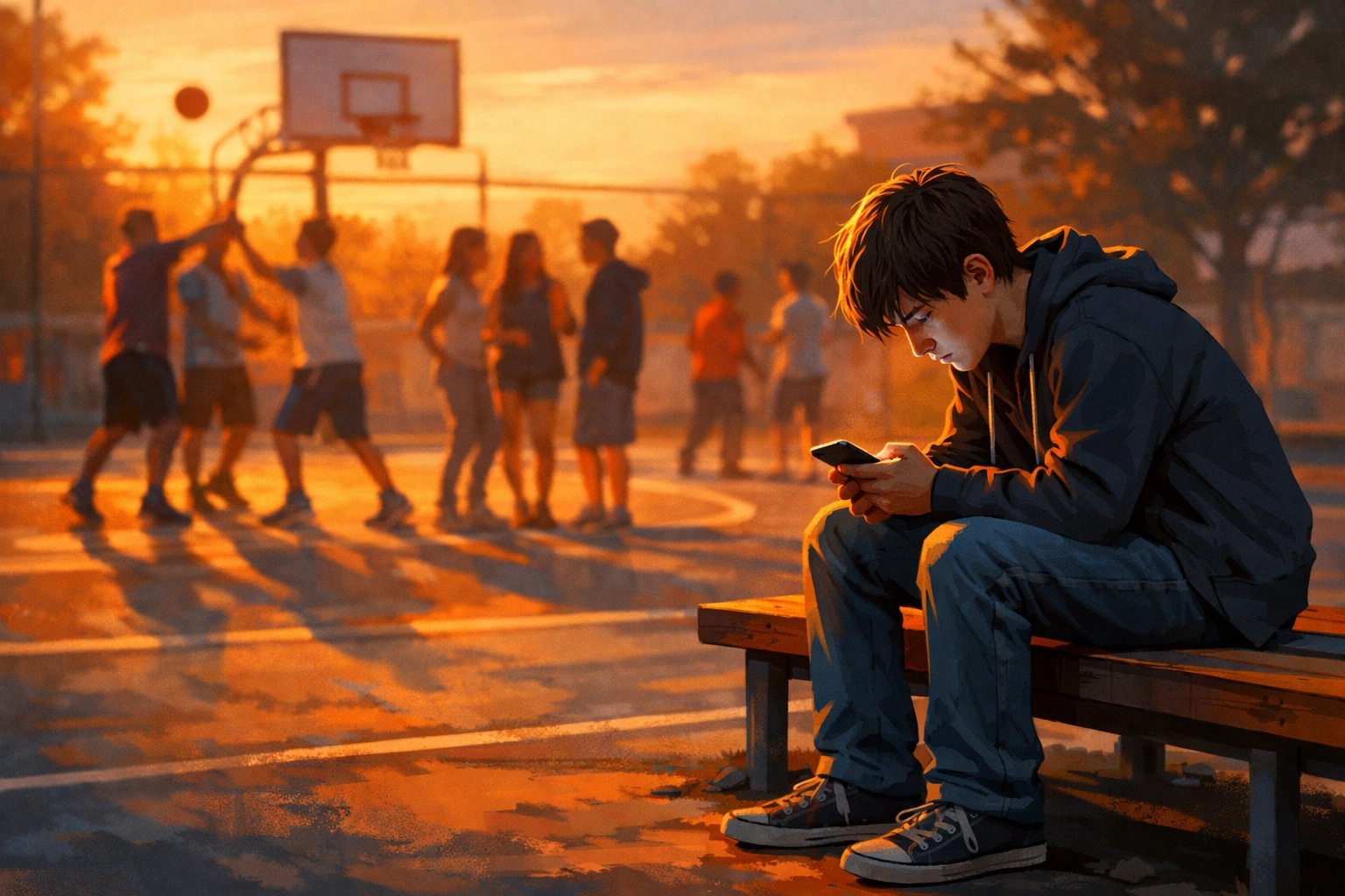 Lonely teen on phone missing out on real-world friendships and community activities