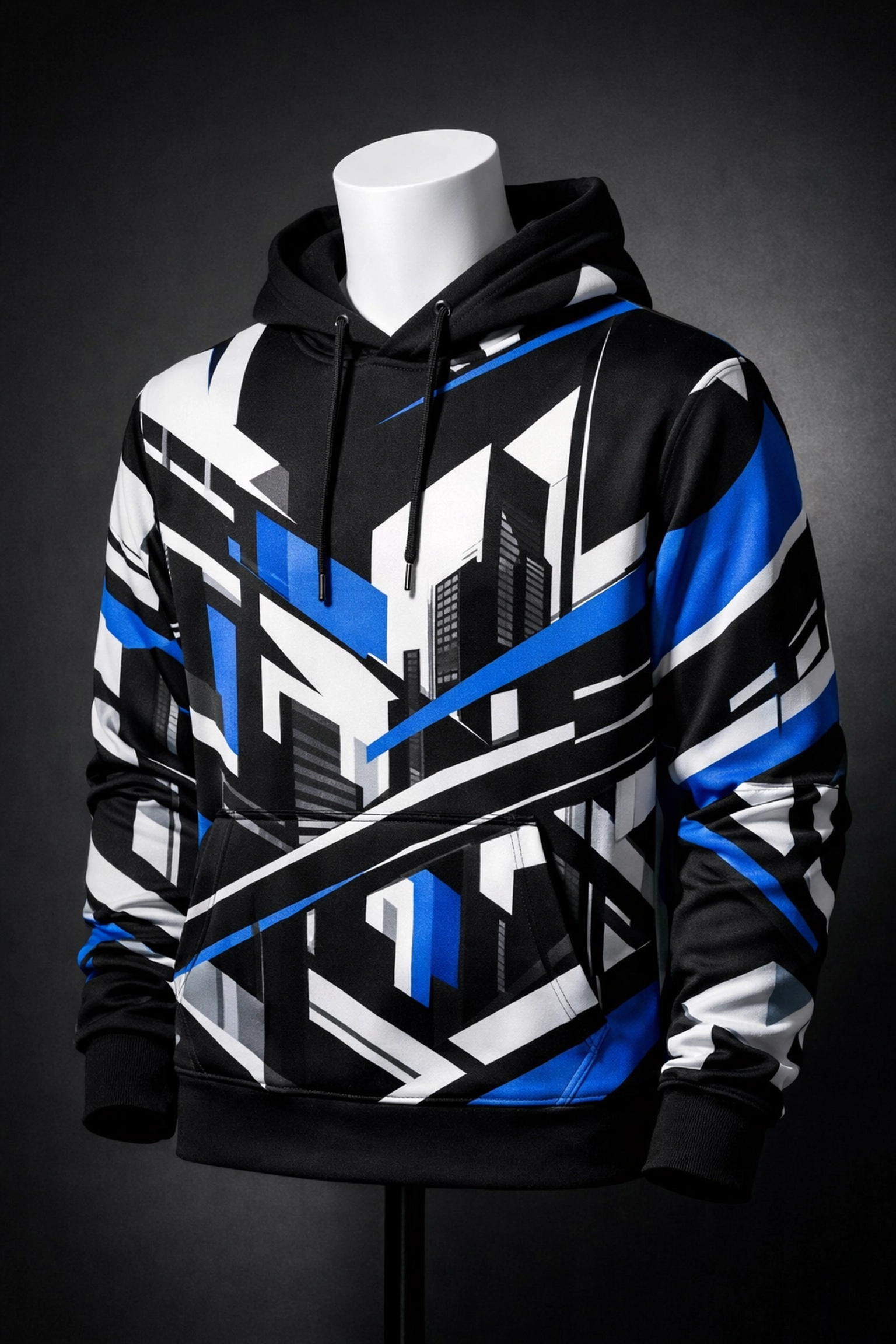 Premium all over print hoodie with a geometric pattern showcasing expert custom sublimation printing results.