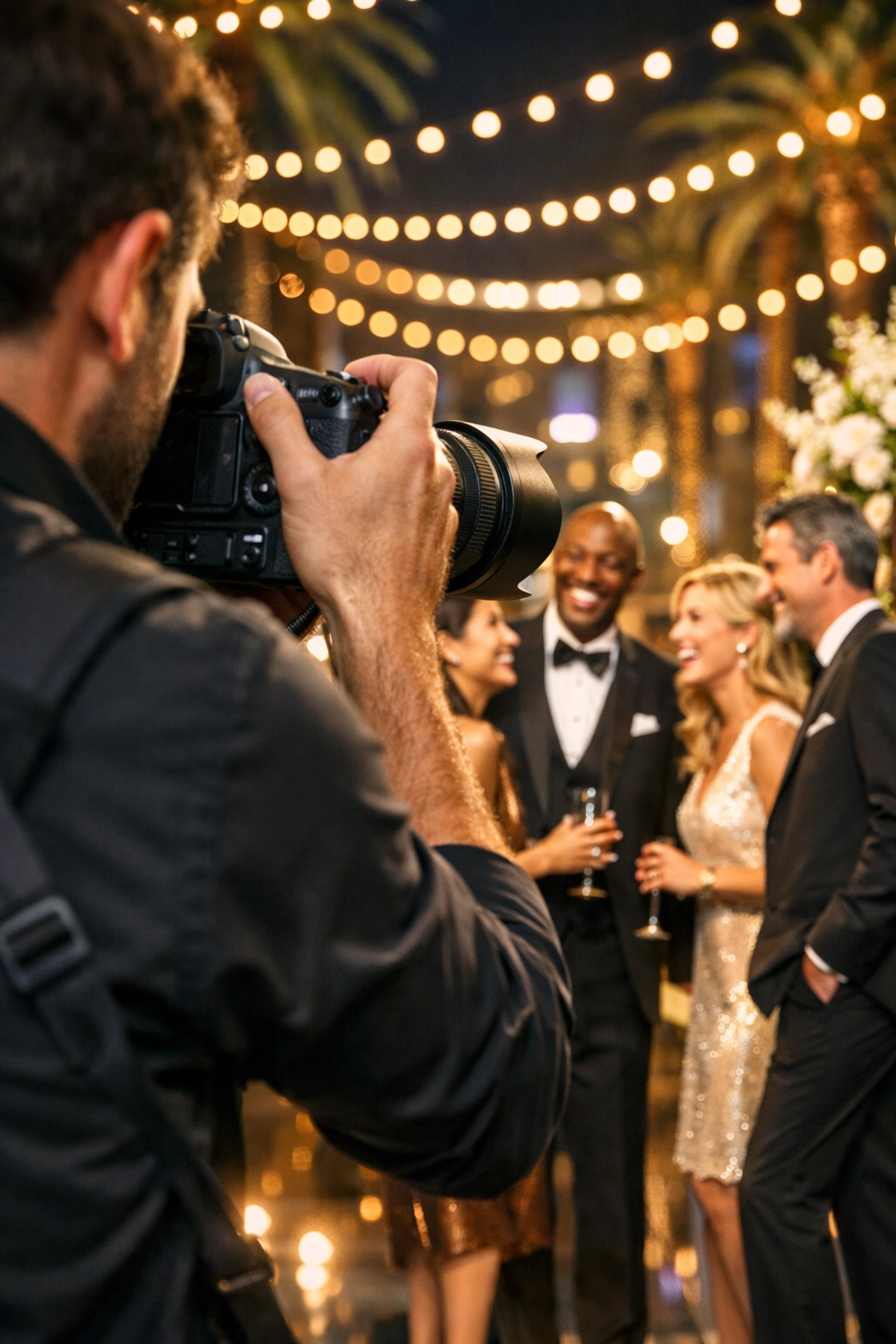 A conference photographer capturing networking executives to provide high-quality business event photography.