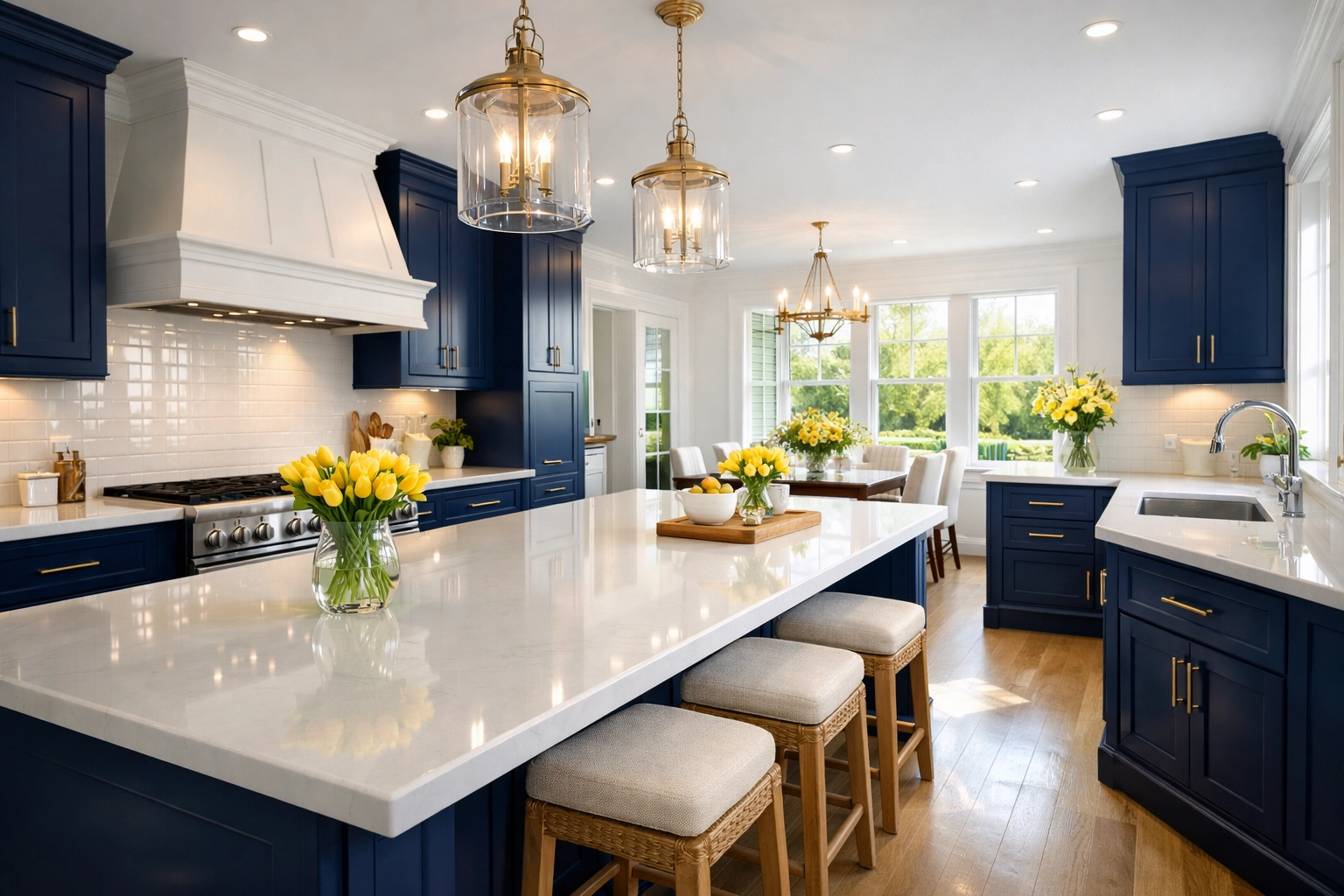 Professional cleaners MA performing a top-to-bottom residential cleaning MA in a modern luxury kitchen.