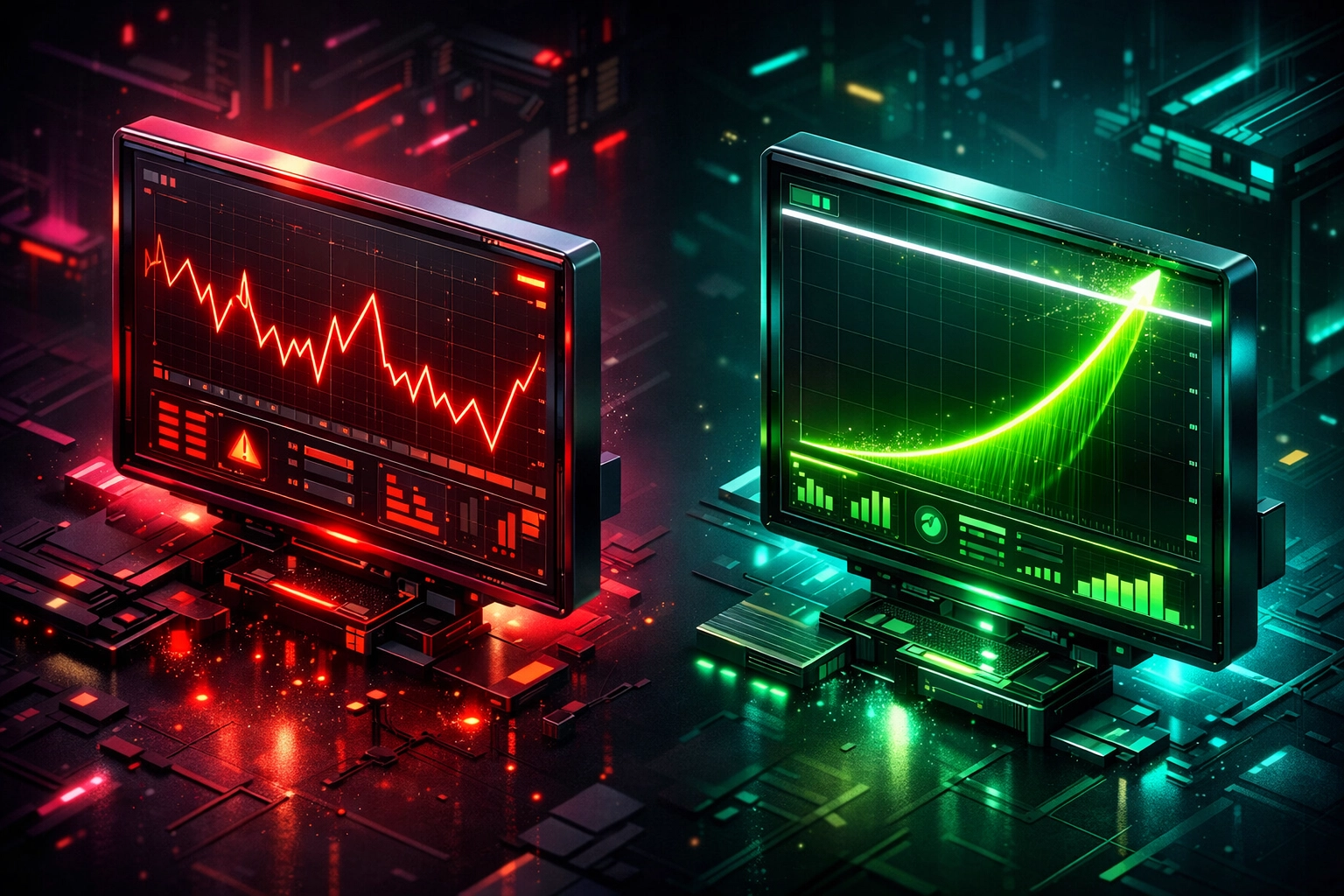 Comparison of a manual ad campaign versus an AI-optimized campaign showing increased marketing ROI.