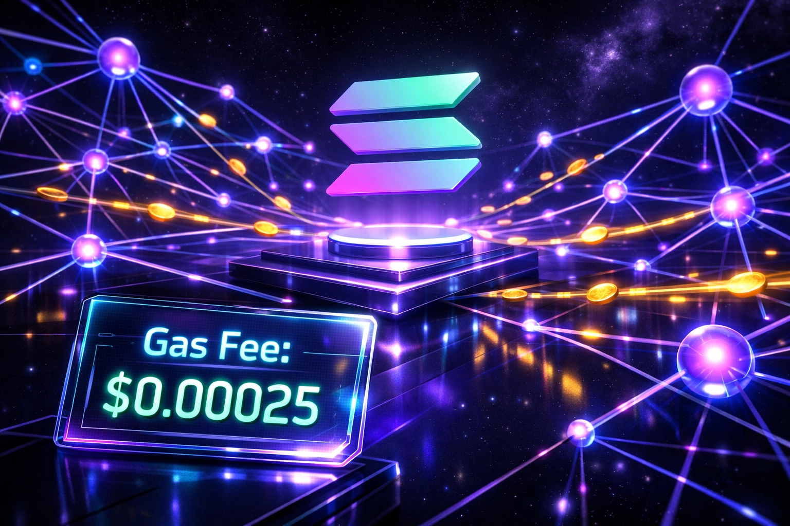 Solana blockchain network processing crypto payments with minimal gas fees for merchant transactions