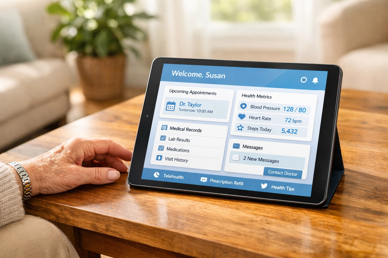 Senior using a secure digital portal for non emergency medical transportation in Raleigh.